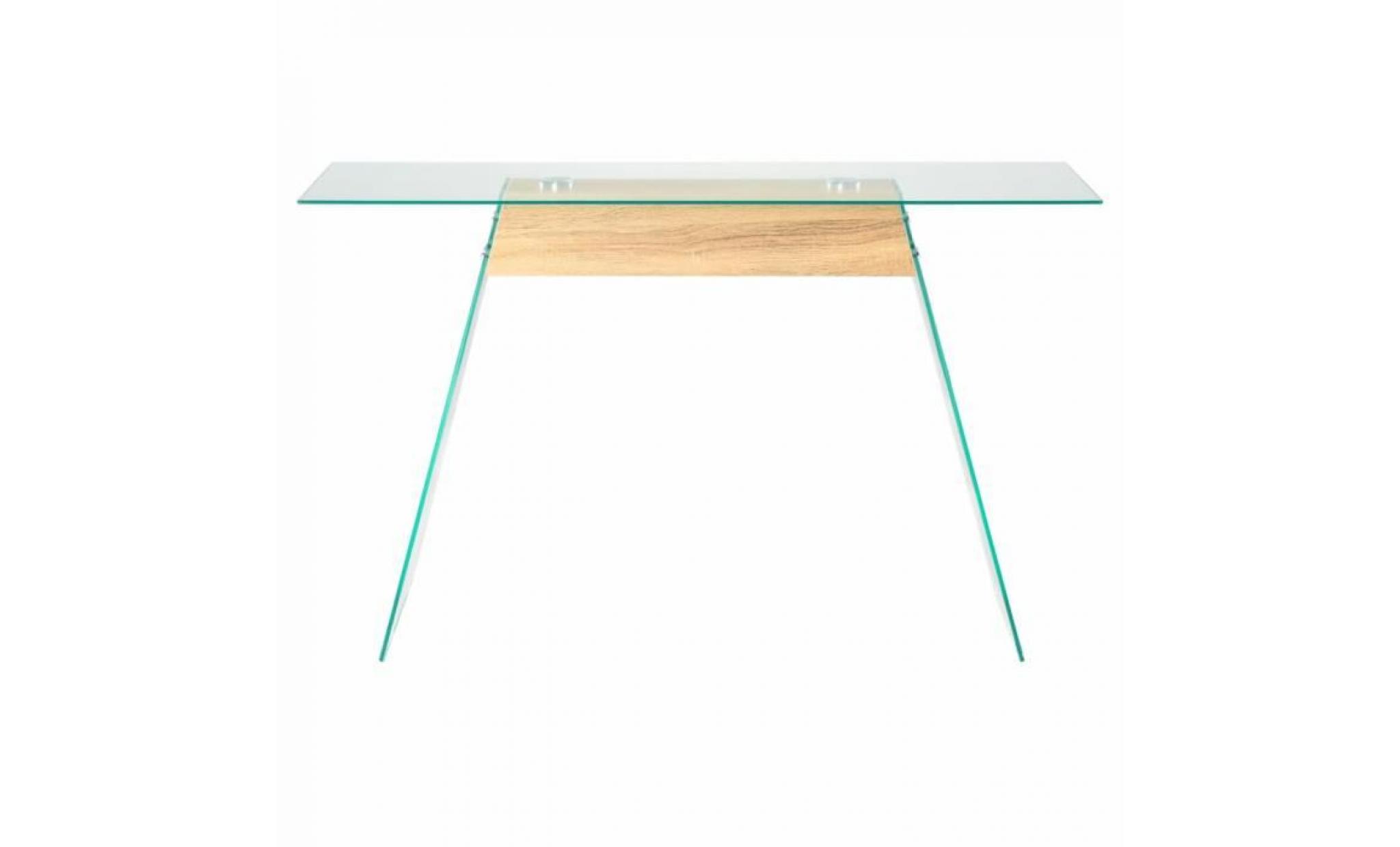 table console table d'appoint mdf et verre 120 x 30 x 76 cm couleur de chêne pas cher