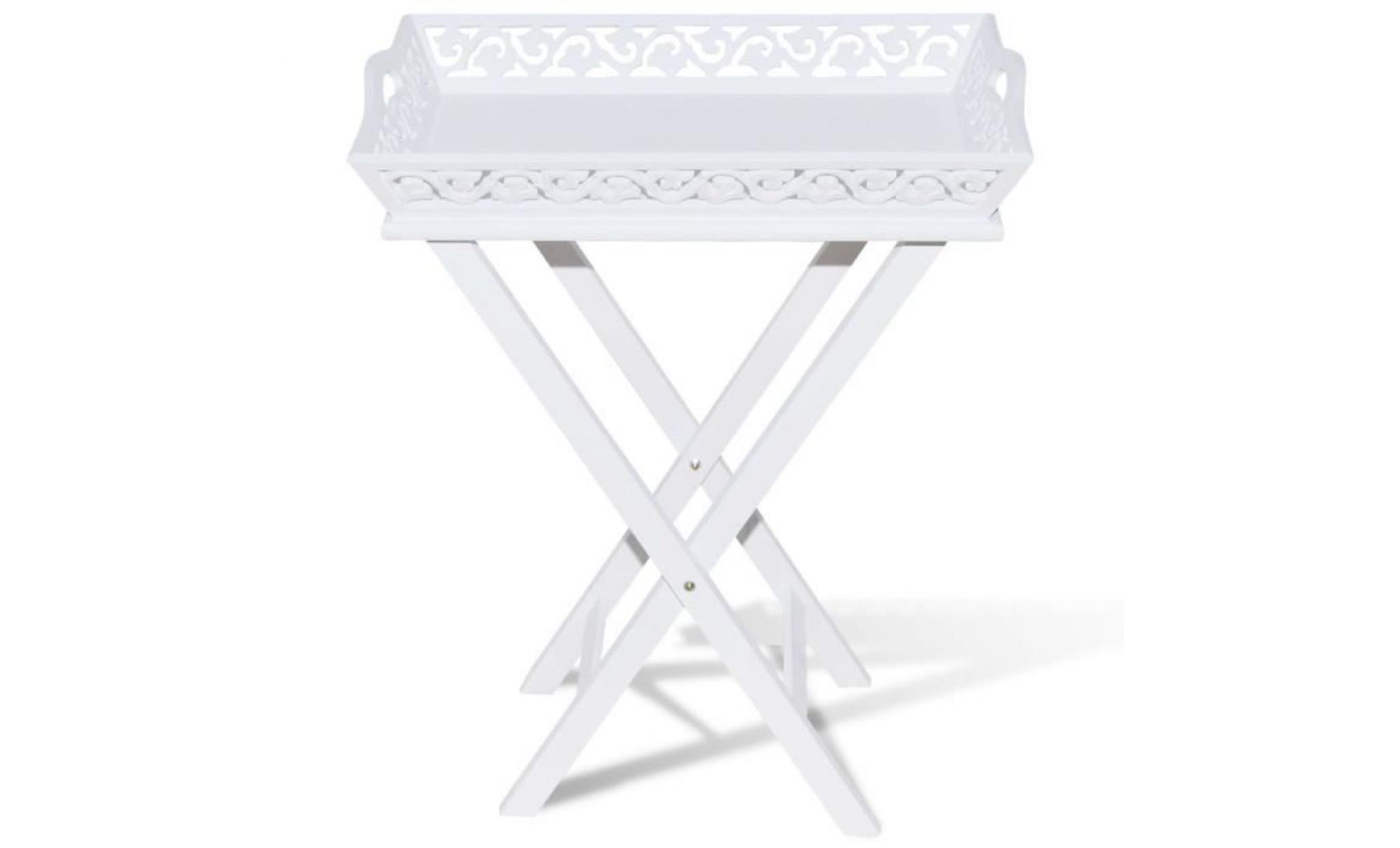 table d'appoint mobile table basse  57 x 37 x 11 cm  desserte console avec plateau blanc pas cher