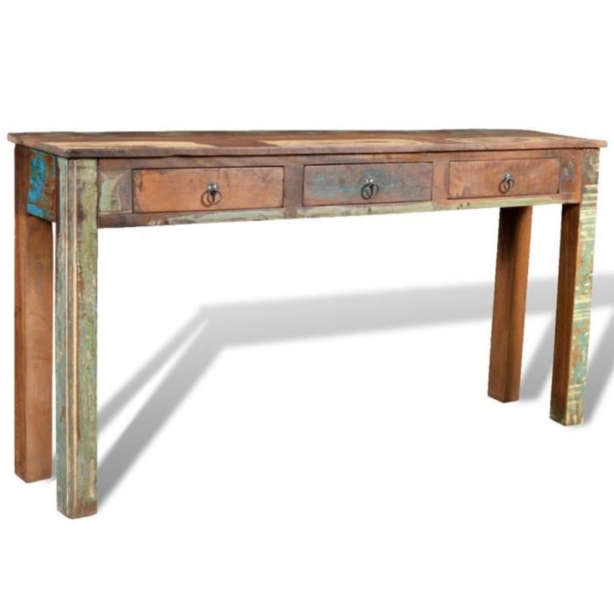 Table d'appoint table longue Artisanat véritable en bois avec 3 tiroirs