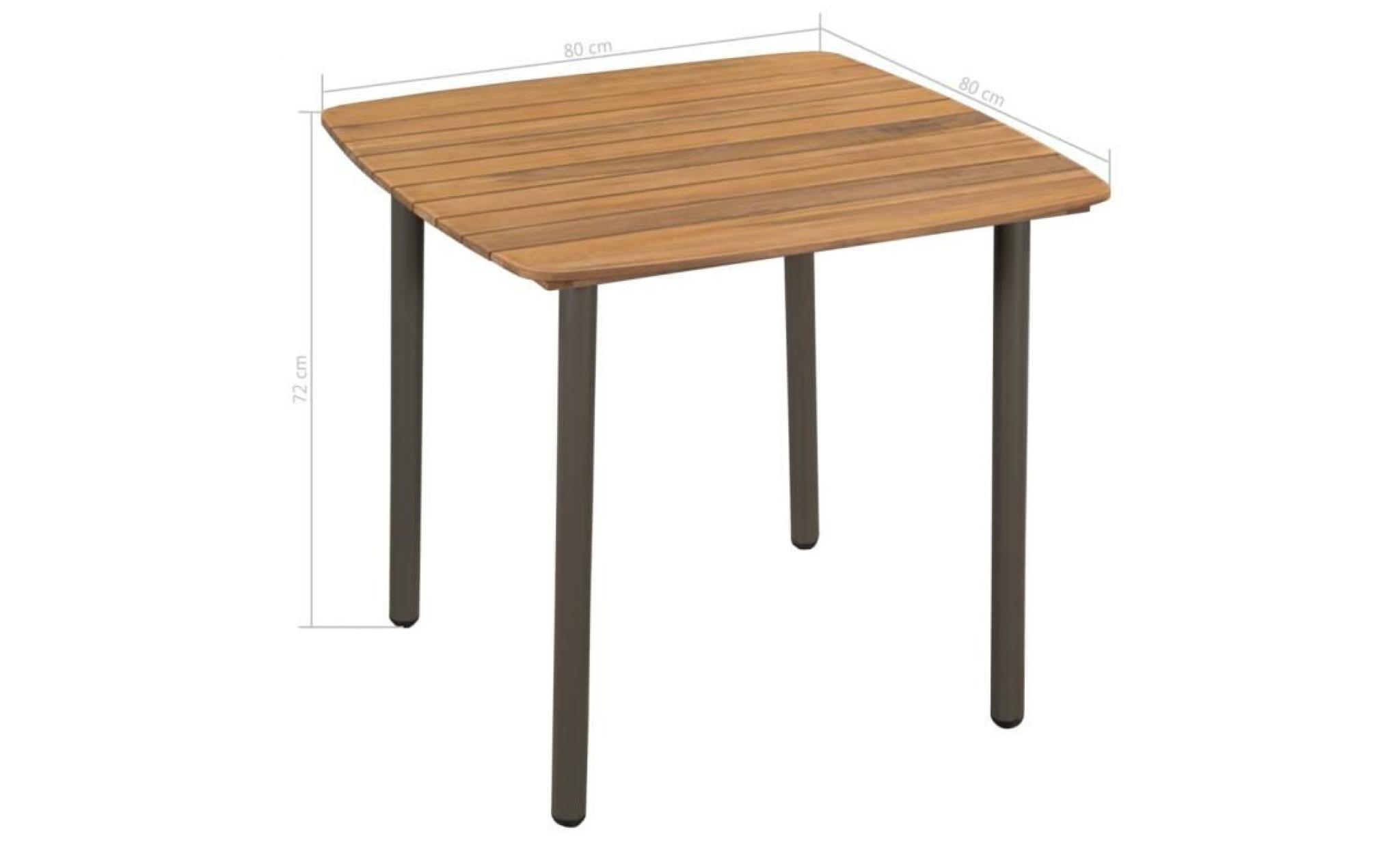 table d'extérieur bois d'acacia solide et acier 80 x 80 x 72 cm pas cher