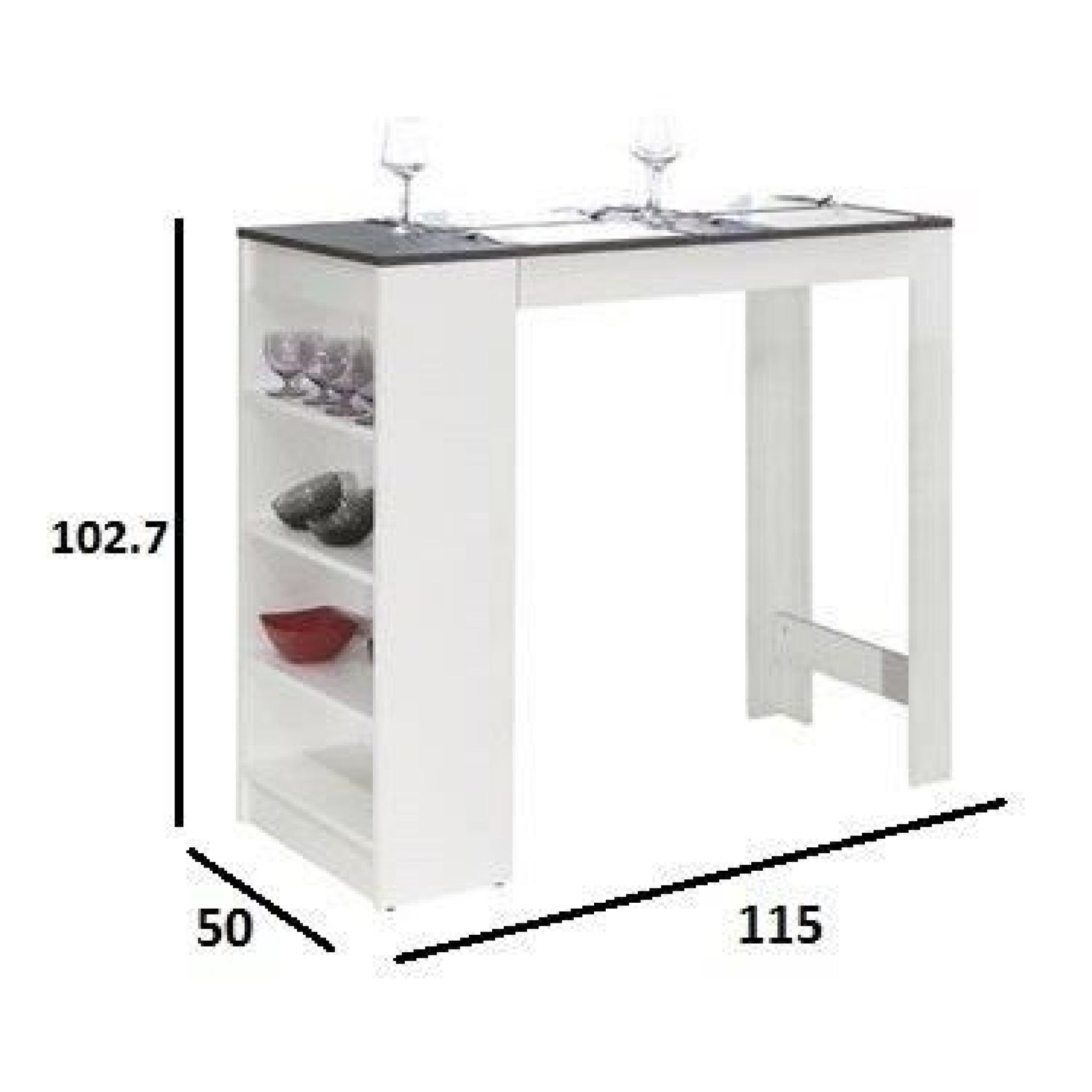 Table de bar DOLAR blanche avec plateau aspect béton  pas cher
