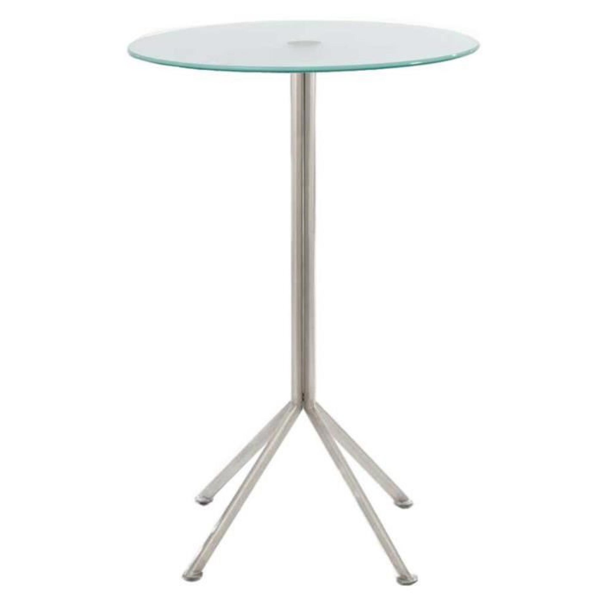 Table de bar en acier inoxydable avec plateau en verre de couleur blanche  - Dim : H 110 cm