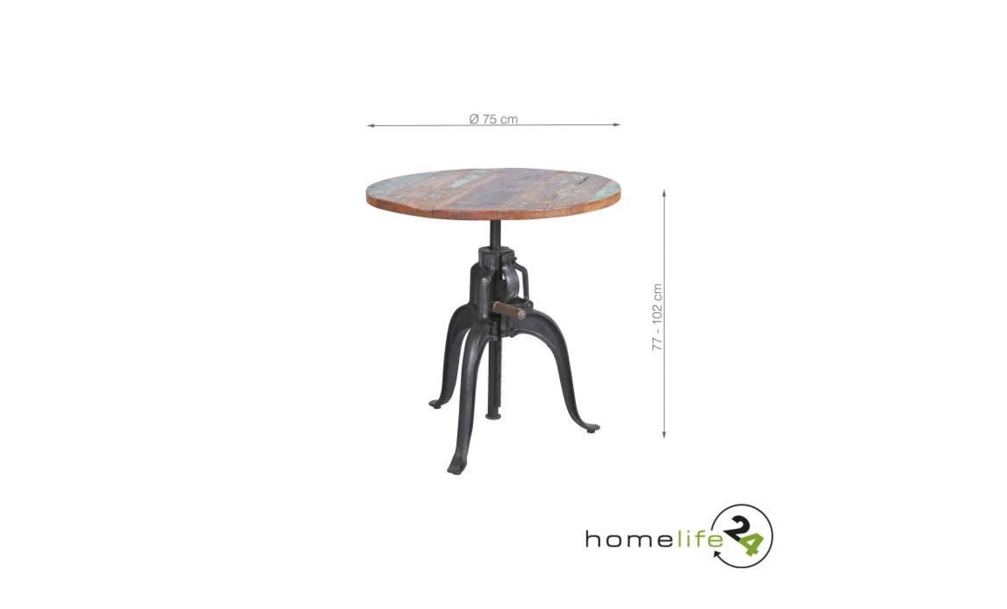 table ronde industrielle, table vintage, table ronde bois massif, table ronde fer, table ronde reglable en hauteur avec crémalliere pas cher
