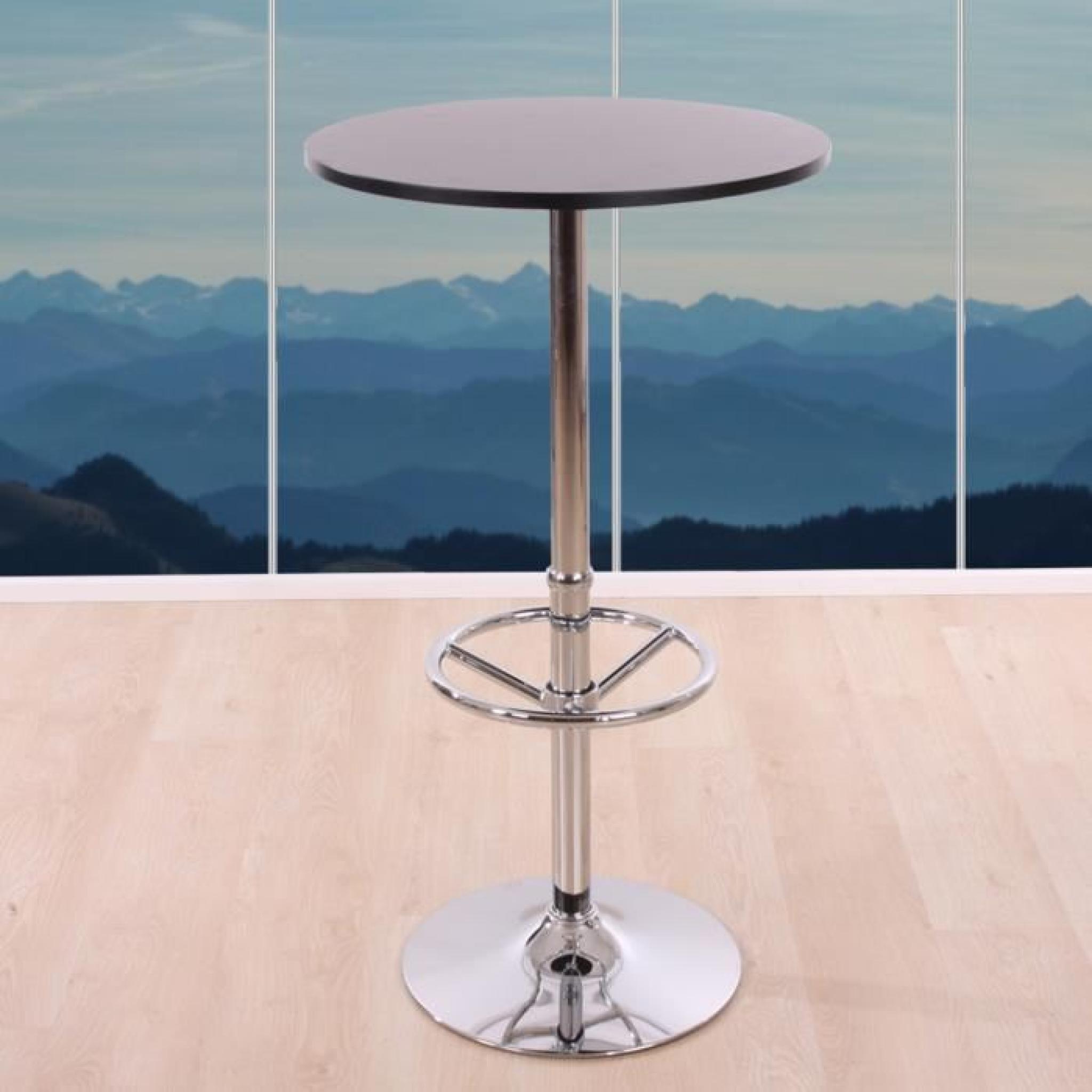 Table de bar / table haute Bari, ronde, avec repose-pied,109x60x60cm, noir. pas cher