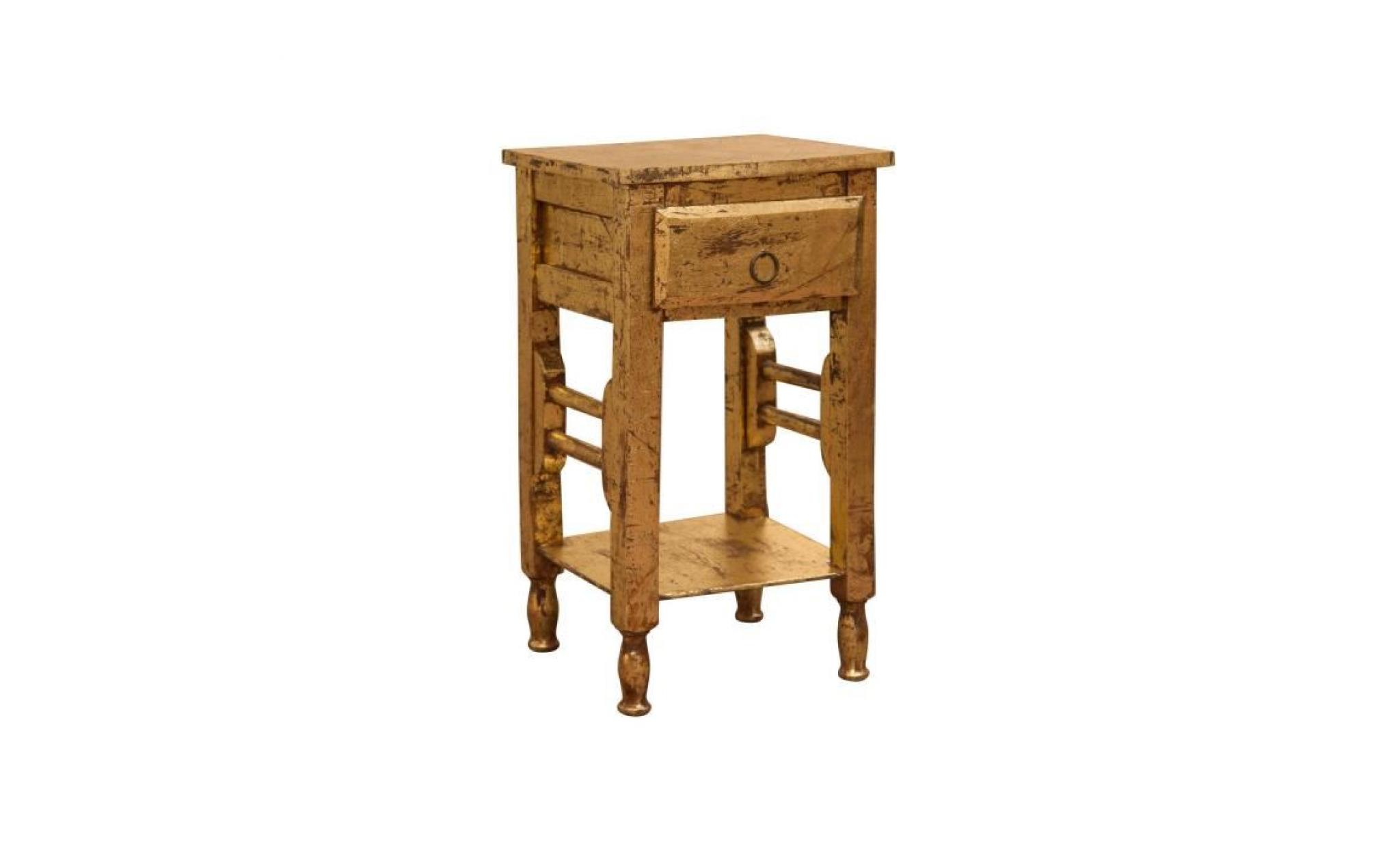 table de base shabby en bois massif finition or vieilli l31xpr28xh55 cm