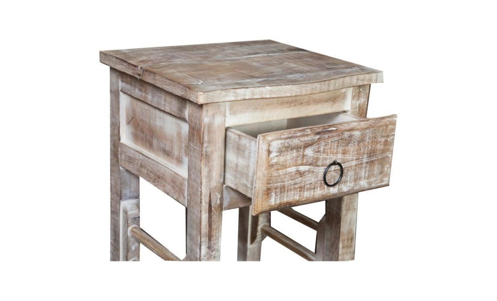 table de basse shabby en bois massif finition blanche vieillie  l31xpr28xh55 cm pas cher