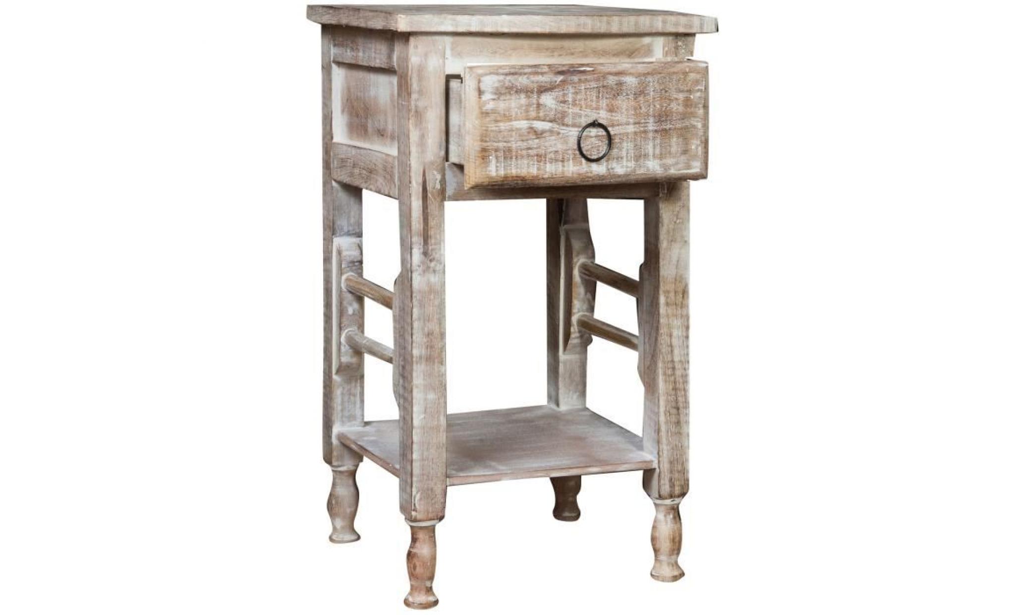 table de basse shabby en bois massif finition blanche vieillie  l31xpr28xh55 cm pas cher