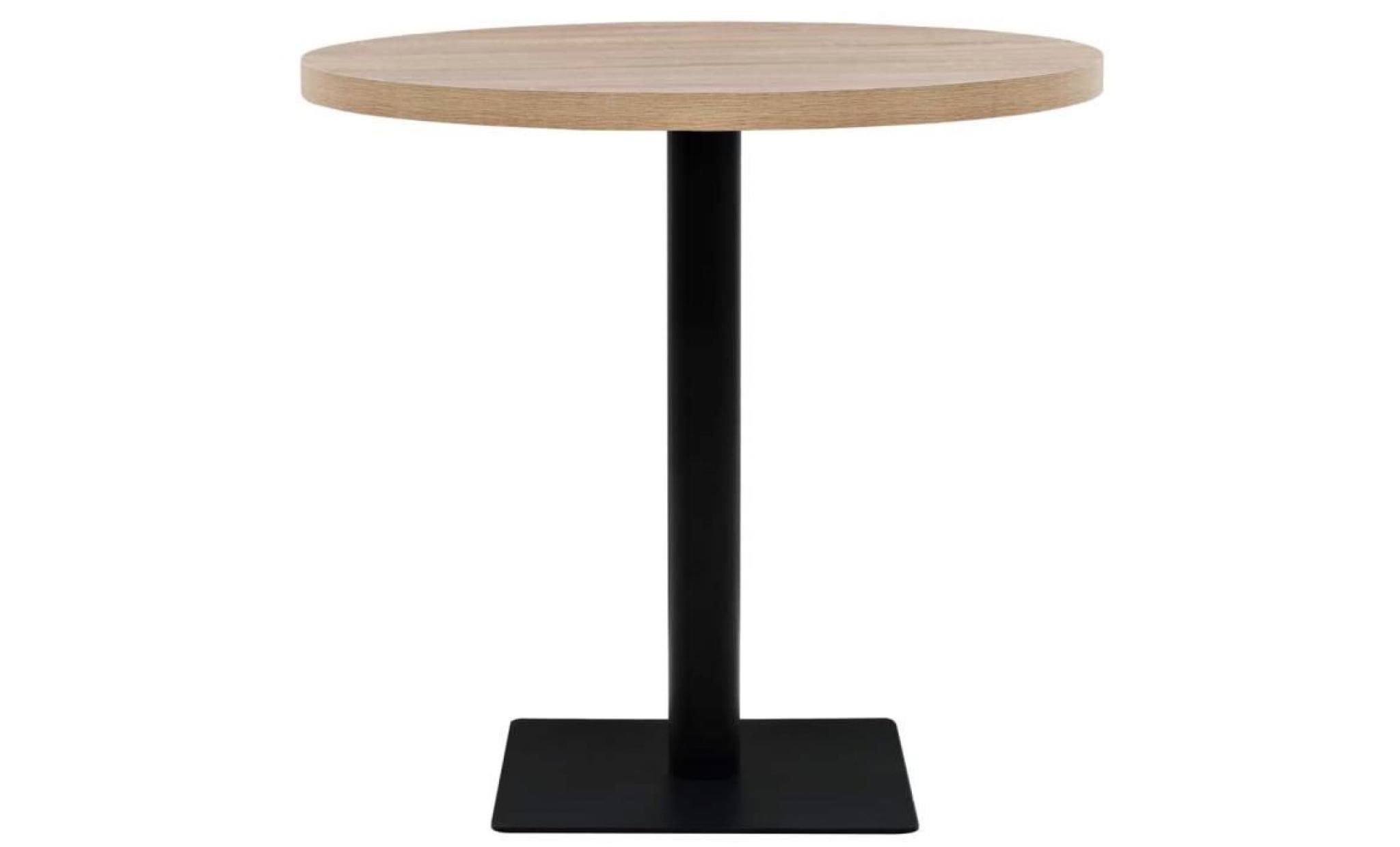 table de bistro mdf et acier rond 80 x 75 cm couleur de chêne pas cher