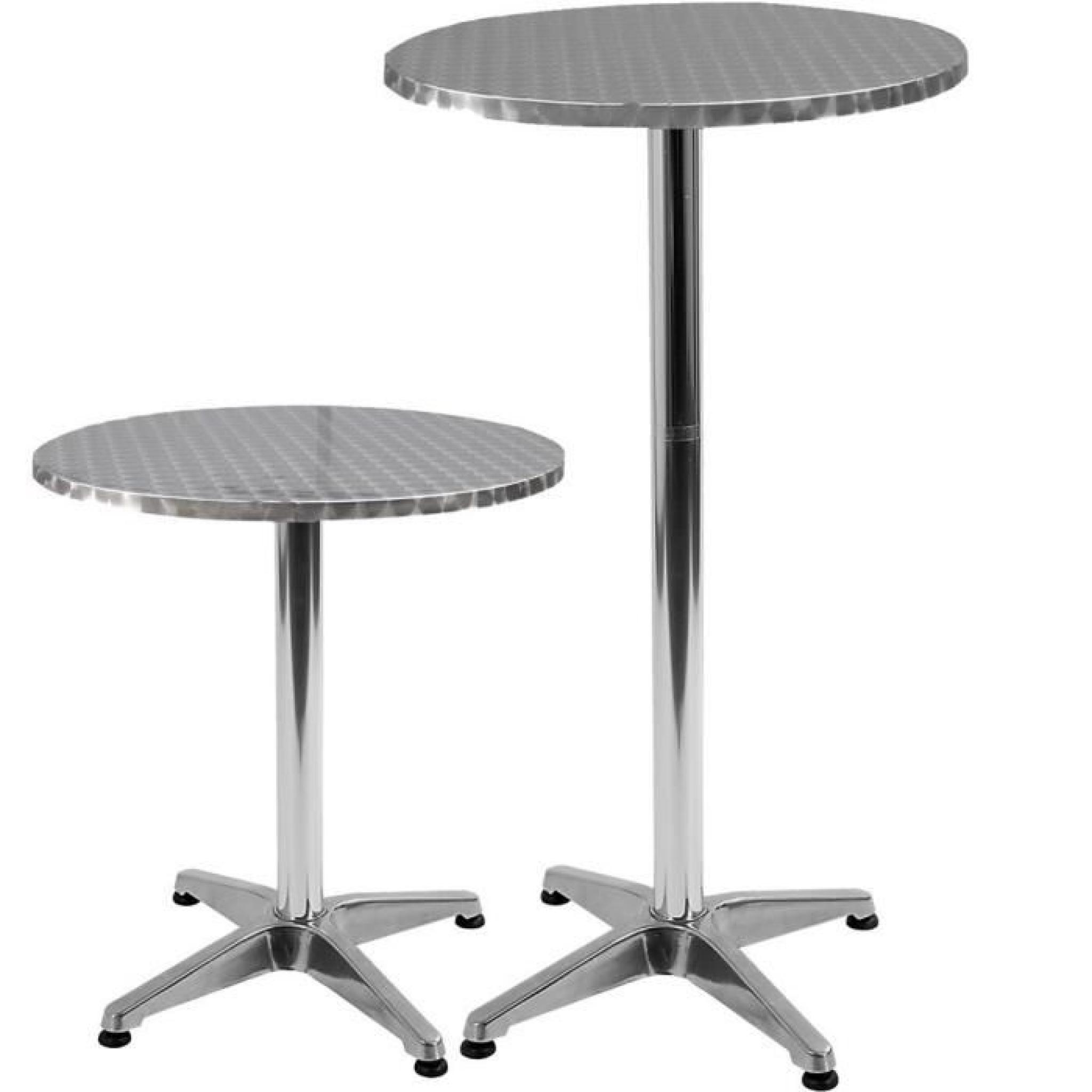 Table de bistrot - Ø 60 cm - 2 hauteurs réglables 70 ou 110 cm - acier inoxydable et aluminuim