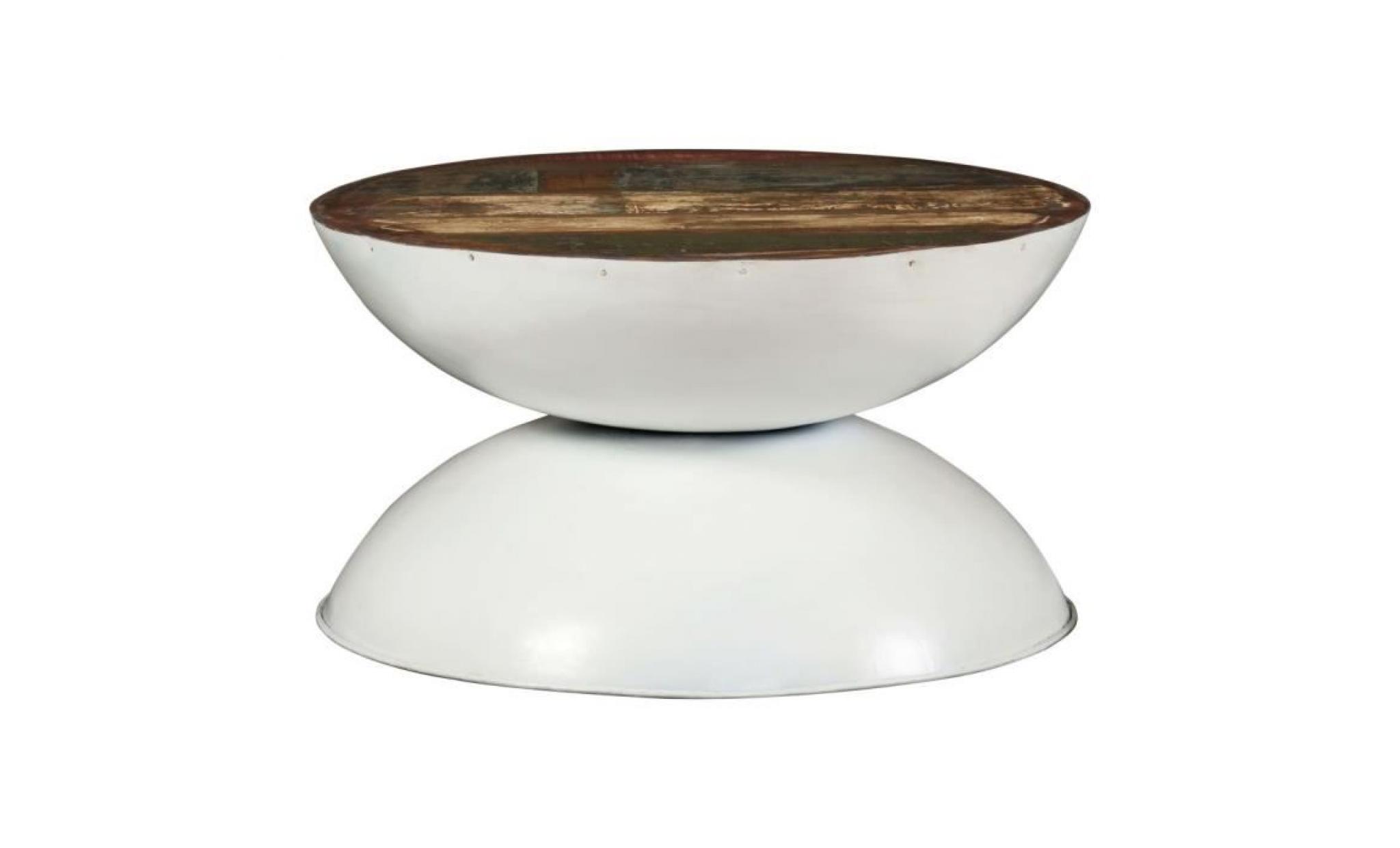 table de café table basse bois de récupération massif base blanche 60x60x33cm pas cher