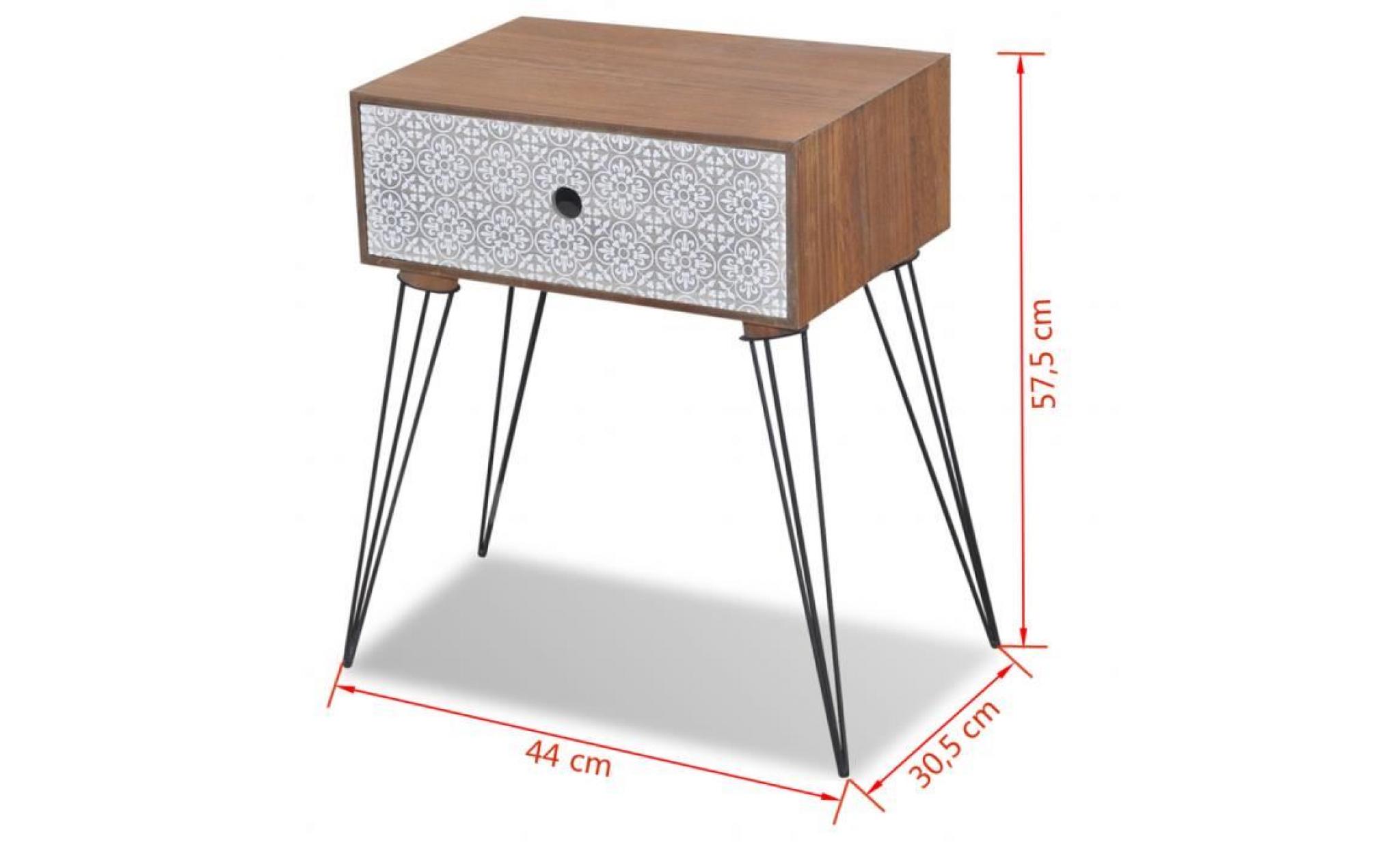 table de chevet à motif en mdf et acier à tiroir brun 44x30.5x 57.5cm pas cher