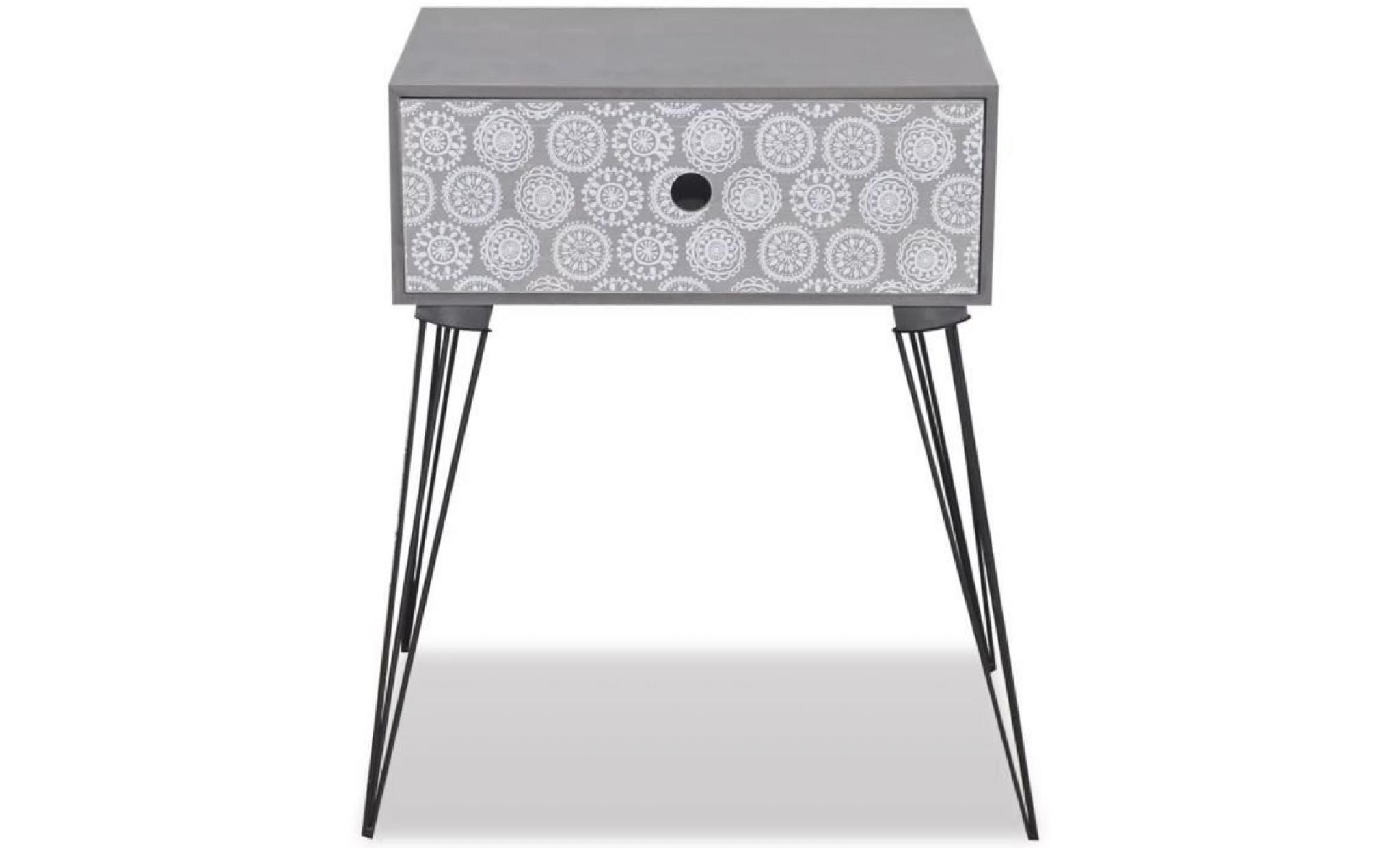 table de chevet armoire de chevet avec 1 tiroir rectangulaire gris mdf + acier pas cher