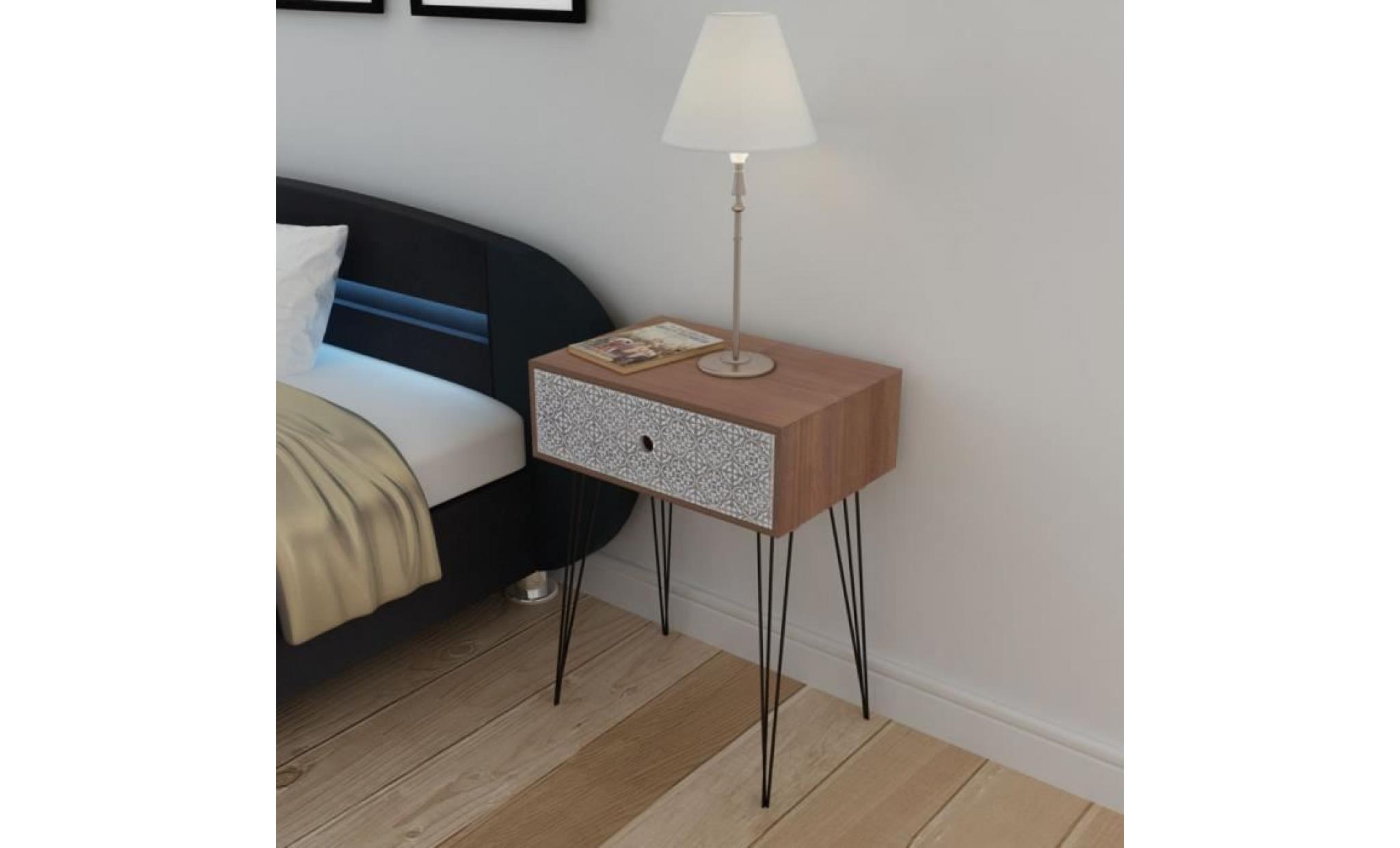 table de chevet avec 1 tiroir pour chambre salon ou salle de séjour en mdf + acier gris 44 x 30,5 x 57,5 ​​cm pas cher