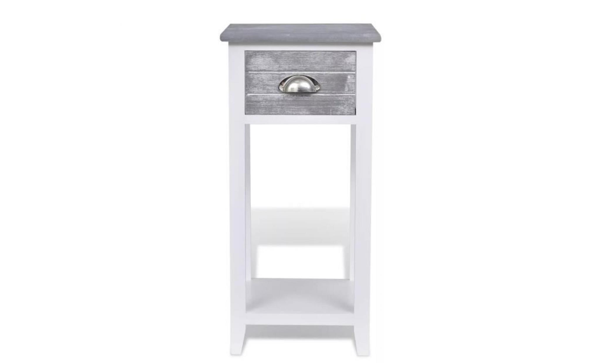 table de chevet bois avec 1 tiroir 30*30*63cm gris et blanc pas cher