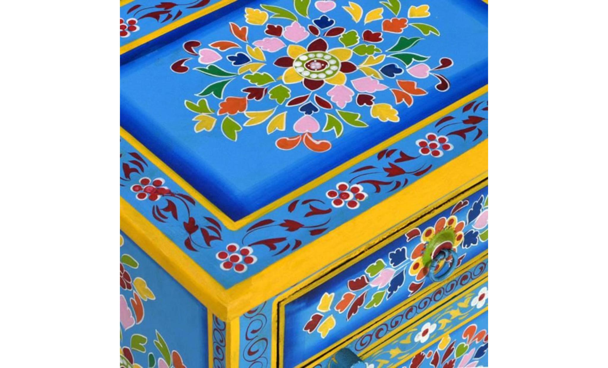 table de chevet bois de manguier turquoise peinture à la main pas cher
