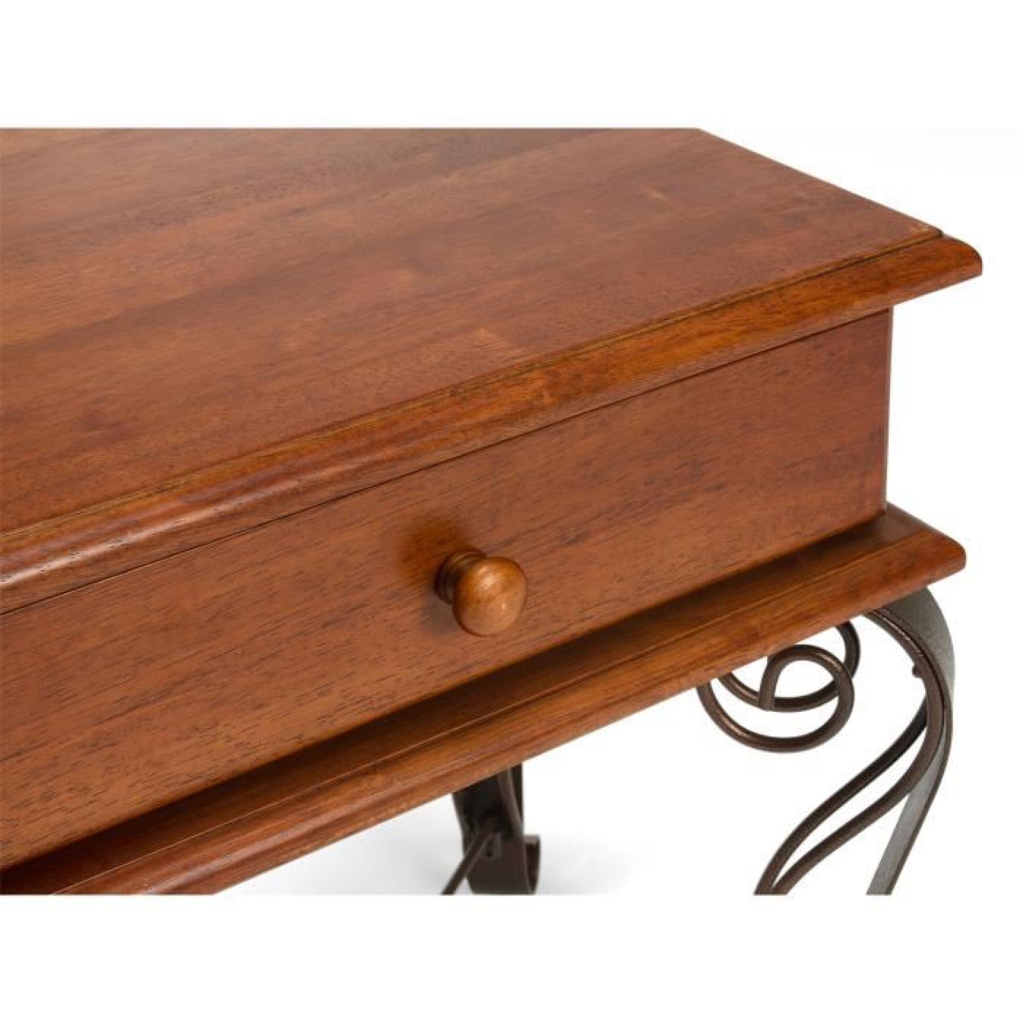 Table de chevet BYZANCE avec tiroir en hévéa brun pas cher