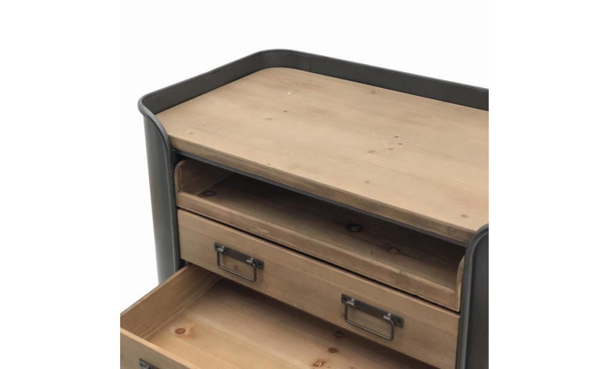 table de chevet commode à tiroirs bois fer industrielle scandinave 79.50 cm x 85.50 cm   14131 chevet pas cher