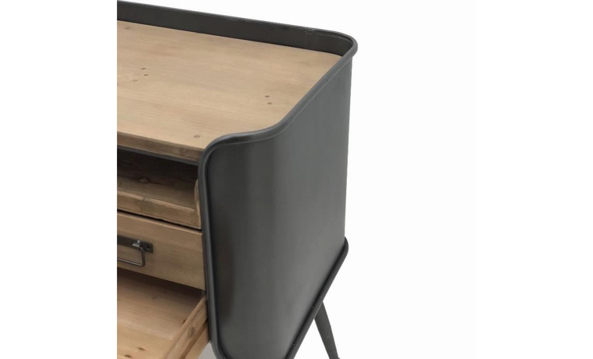 table de chevet commode à tiroirs bois fer industrielle scandinave 79.50 cm x 85.50 cm   14131 chevet pas cher
