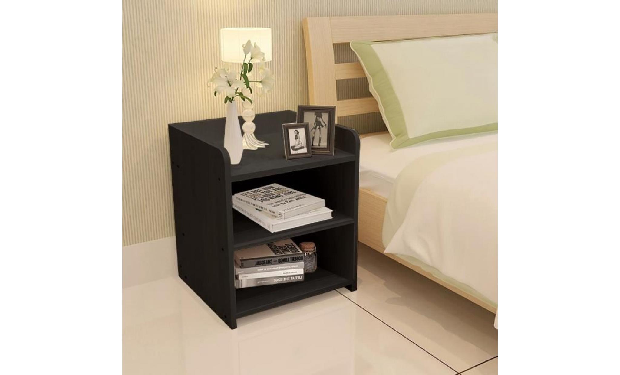 table de chevet de nuit en bois avec support de nuit pour chambre à coucher domestique  noire