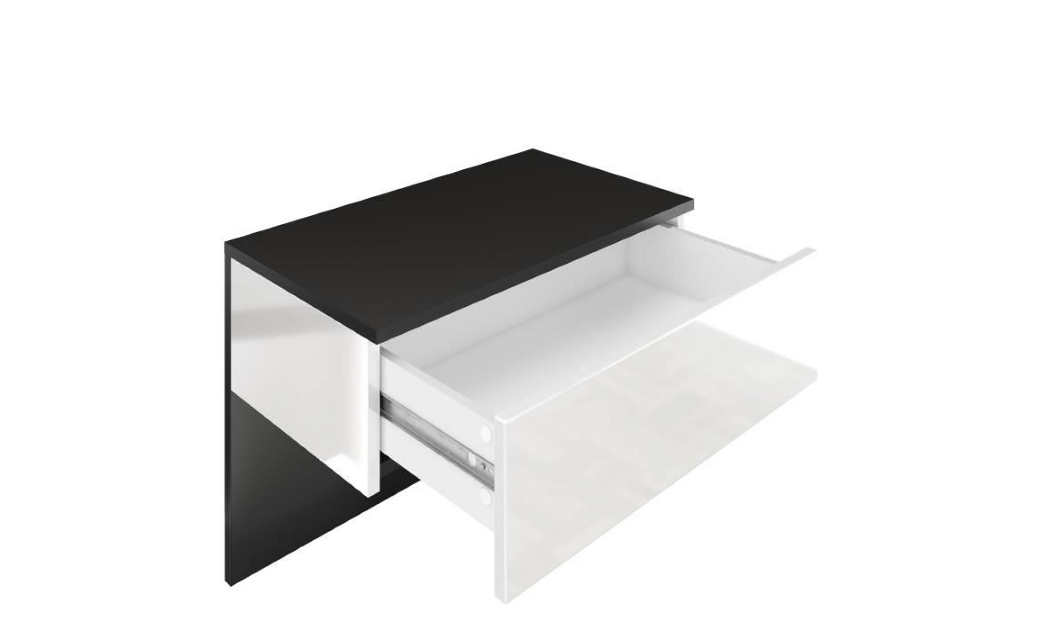 table de chevet de nuit sleep  corps en noir mat   façades et les côtés en blanc haute brillance pas cher