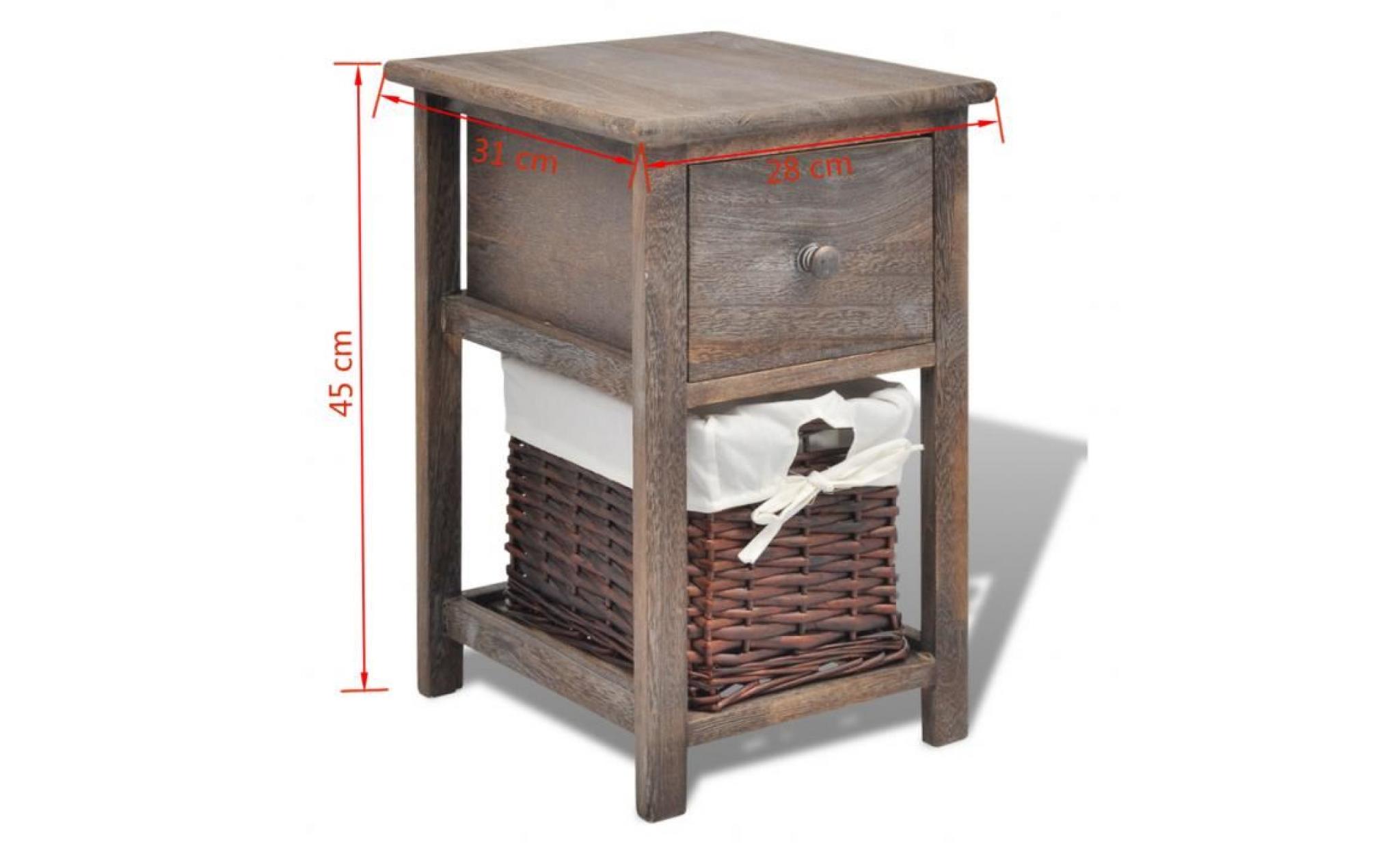 table de chevet en bois de paulownia avec un tiroir et un panier en osier marron 28x31x45cm pas cher