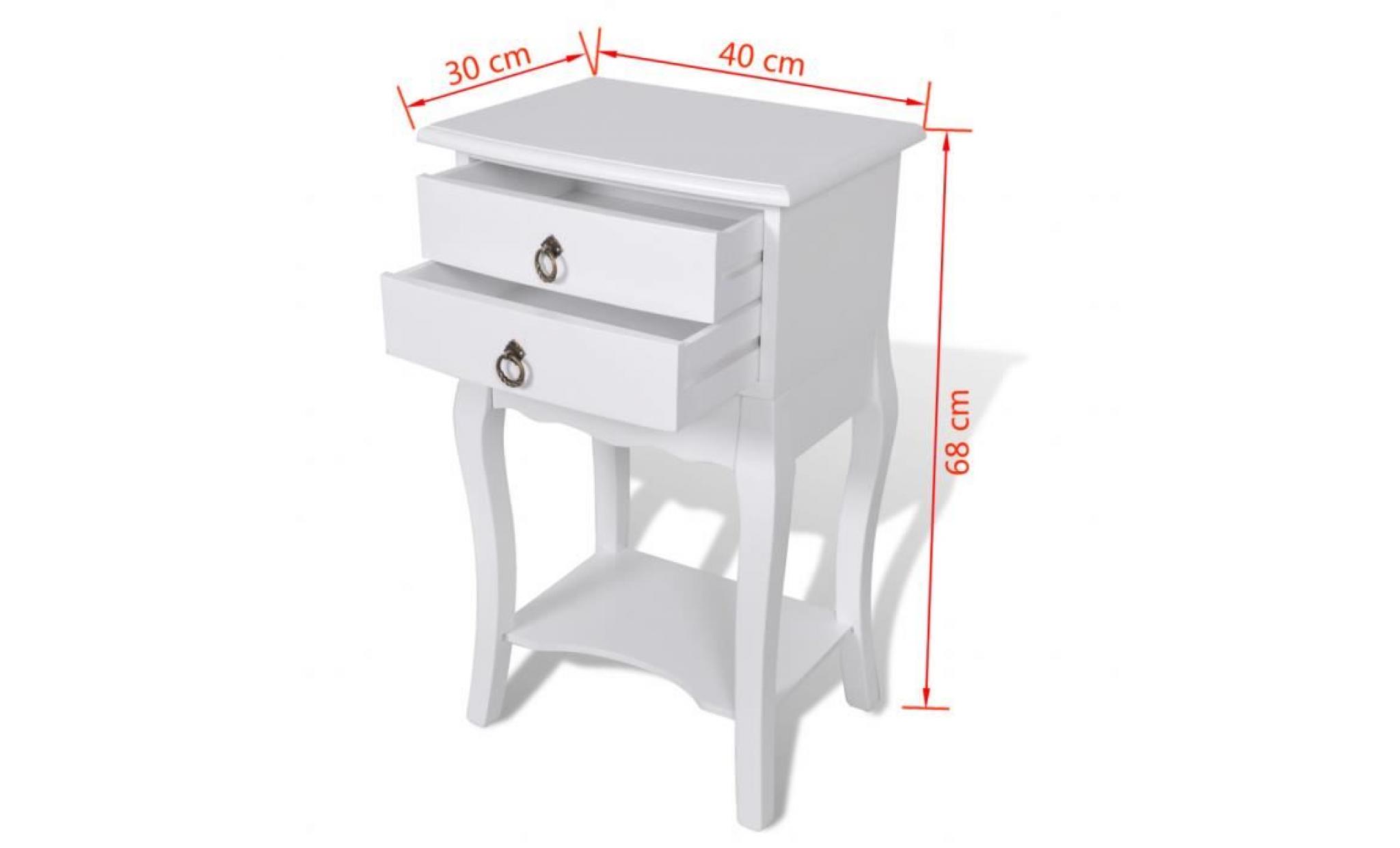 table de chevet en mdf + bois de pin avec deux tiroirs en blanche une piece 40x30x68cm pas cher