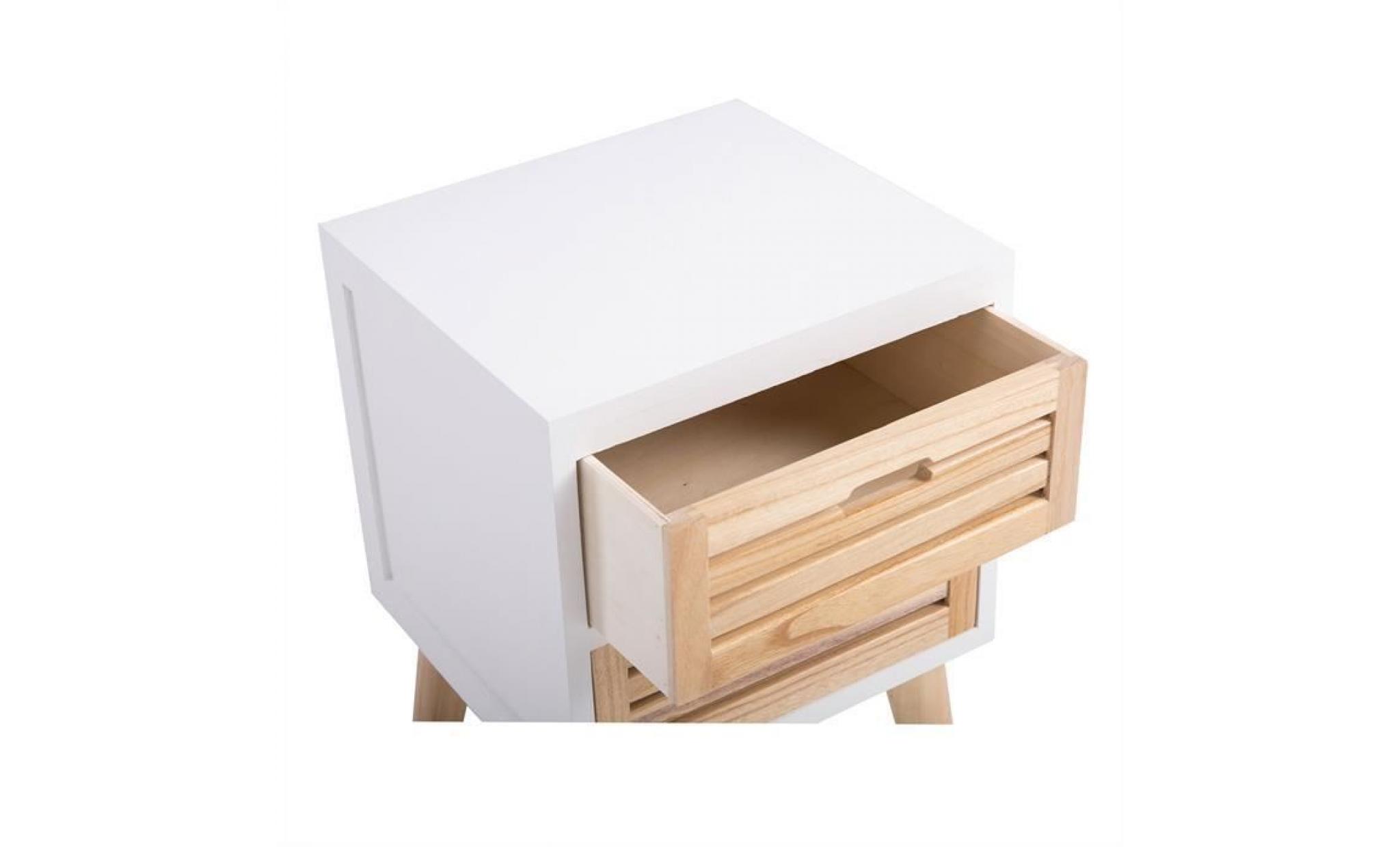 table de chevet estoril meuble de nuit avec 2 tiroirs en bois de paulownia style vintage rétro scandinave, coloris blanc et bois pas cher
