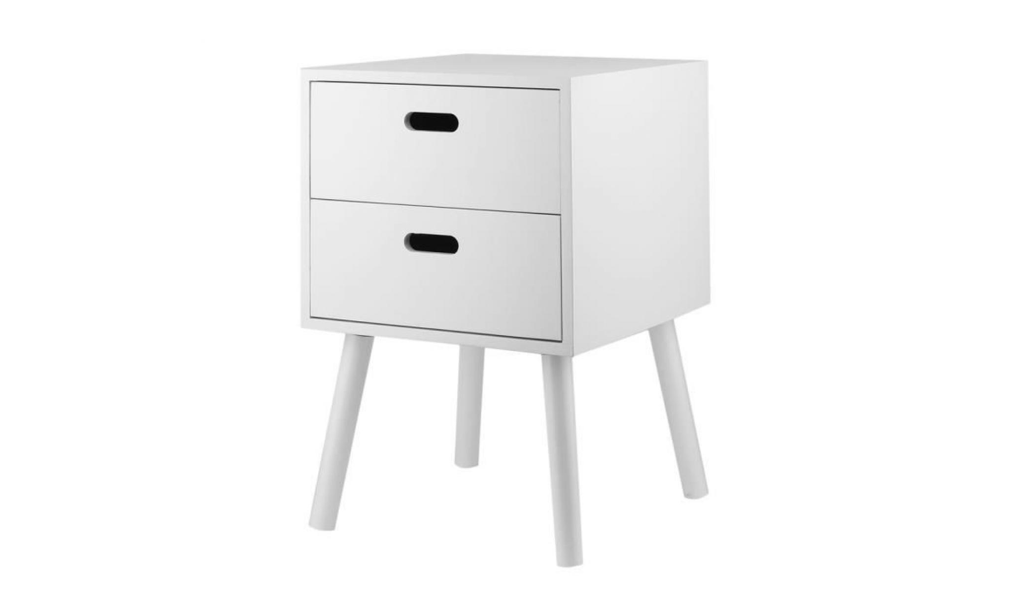 table de chevet, meuble de rangement design scandinave en bois 2 tiroirs pieds biseautés   blanc