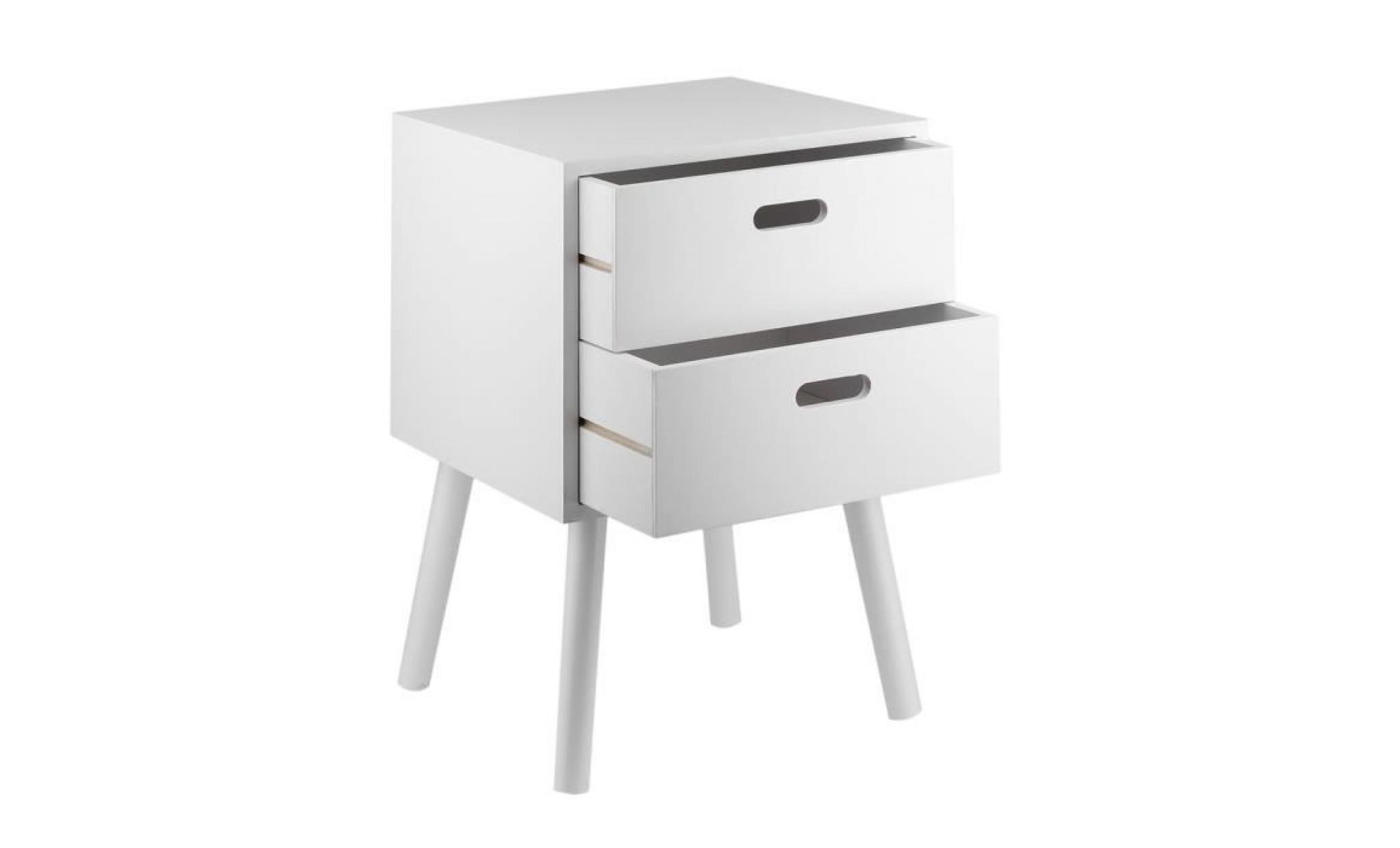 table de chevet, meuble de rangement design scandinave en bois 2 tiroirs pieds biseautés   blanc pas cher