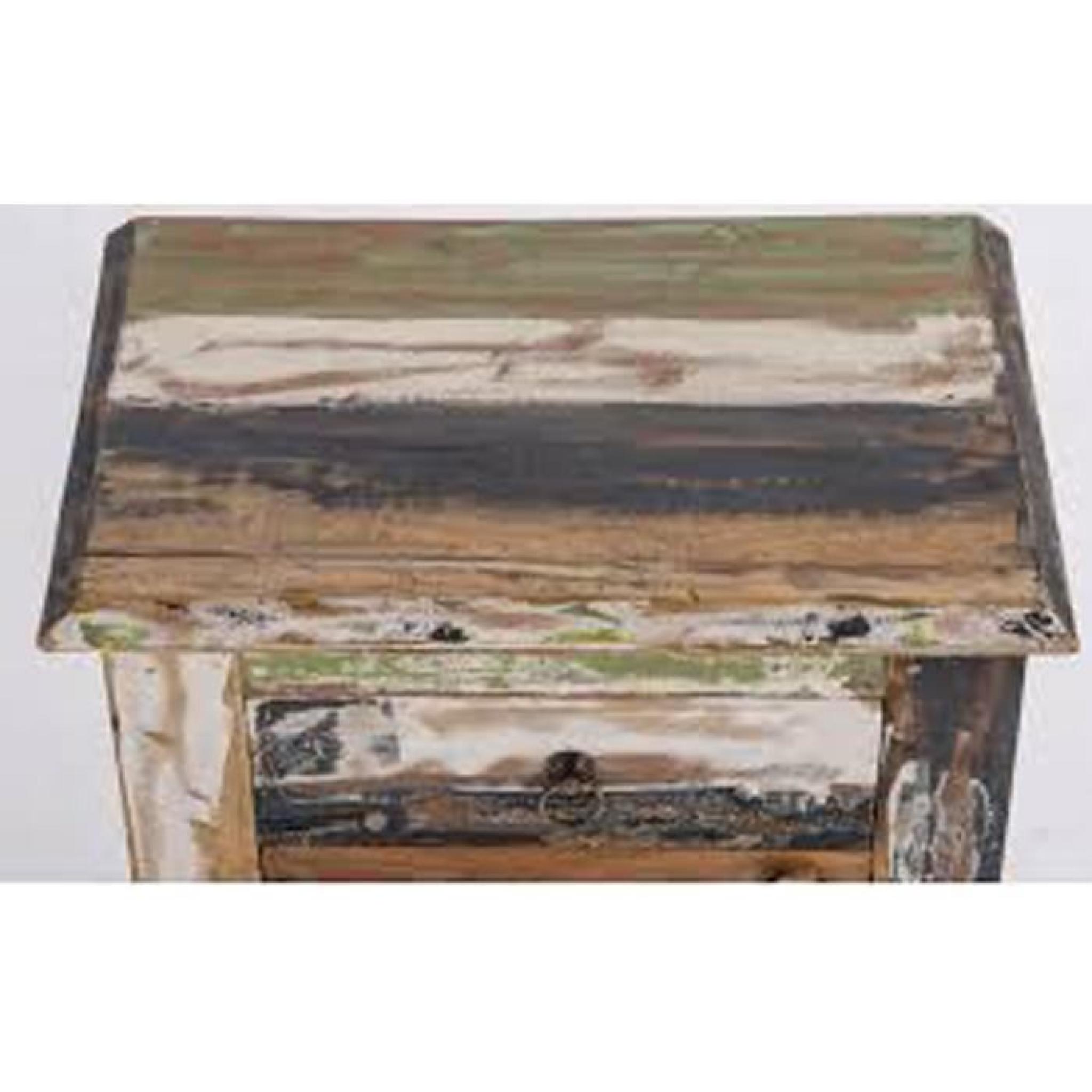 Table de chevet multicolore en teck recyclé avec un tiroir et une porte - Dim : H 58 x L 45 x P 29.5 cm pas cher