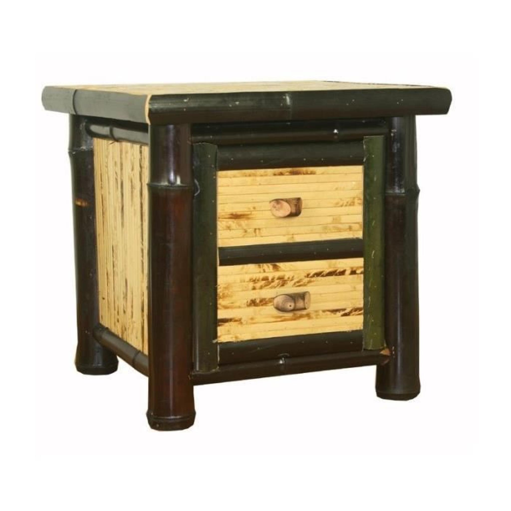 Table de chevet / nuit en bambou couleur brun foncé verni 40x45x40 cm MOC06003