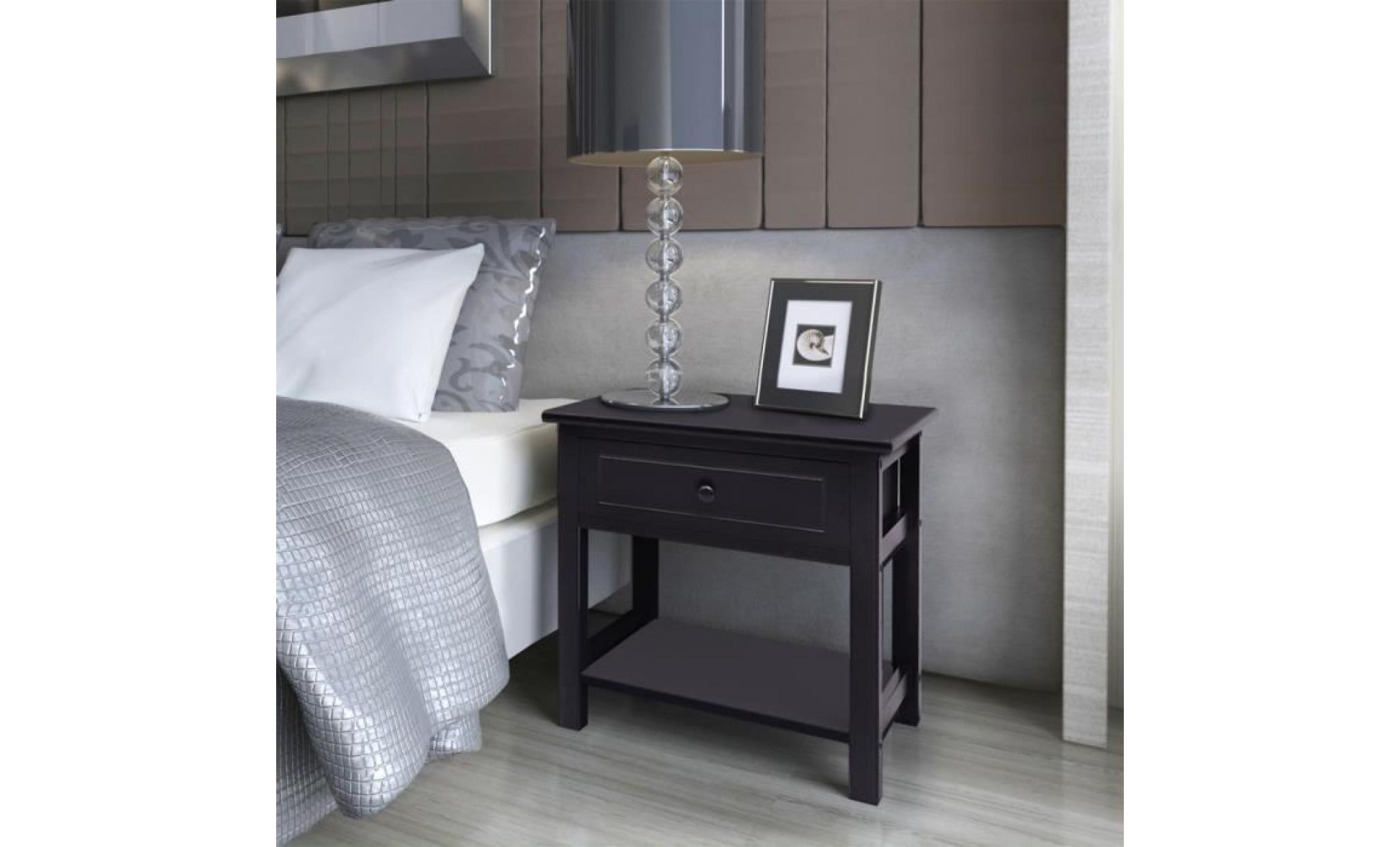 table de chevet pratique en  bois de paulownia plus  mdf plus contreplaqué avec un tiroir noir mode uni 40x29x42cm