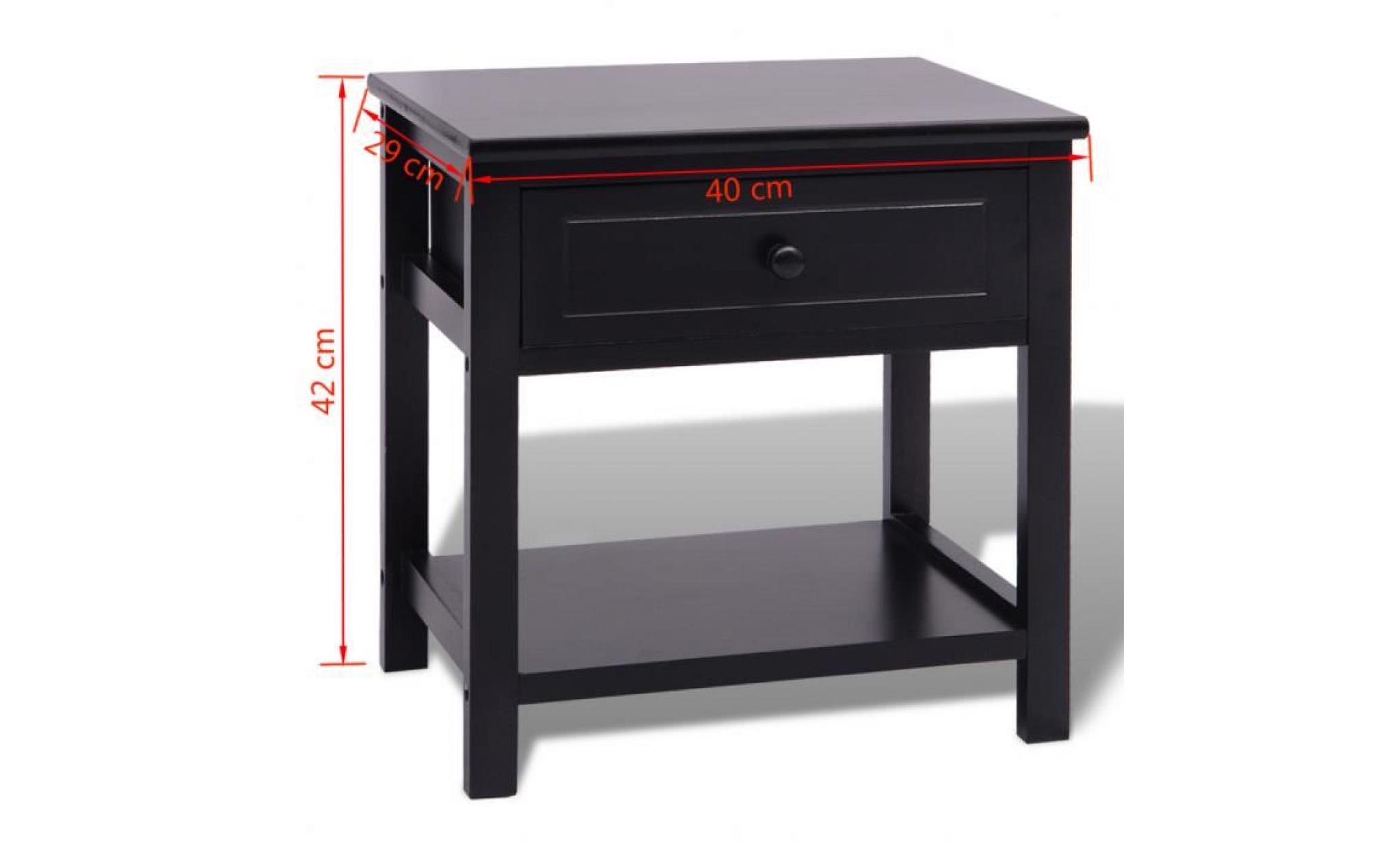 table de chevet pratique en  bois de paulownia plus  mdf plus contreplaqué avec un tiroir noir mode uni 40x29x42cm pas cher