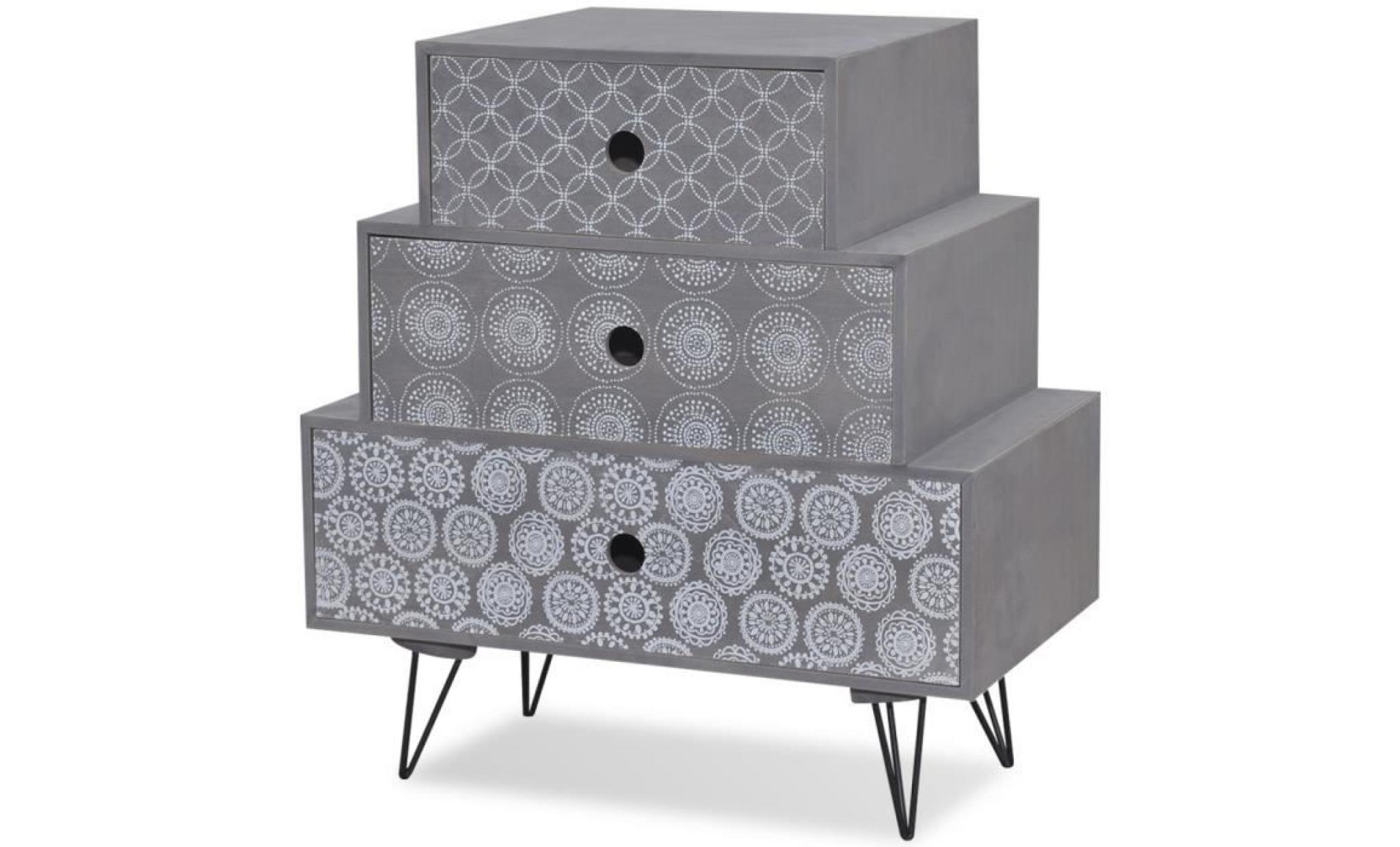 table de chevet rectangulaire à 3 tiroirs pour chambre salon ou salle de séjour en mdf + acier gris 52 x 30 x 55,5 cm pas cher