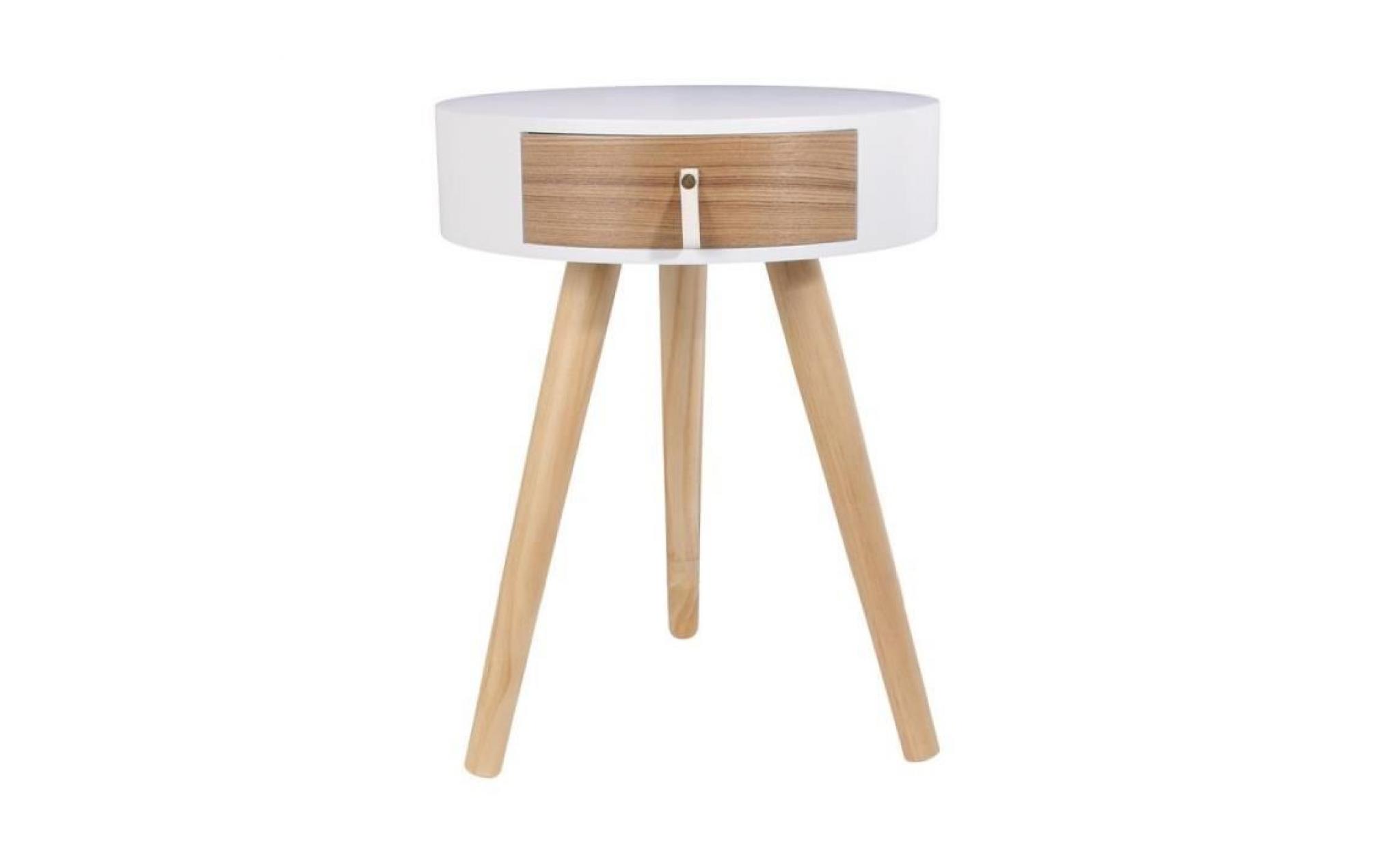 table de chevet ronde en bois avec tiroir   nora   d 34,5 x 47 cm   blanc beige