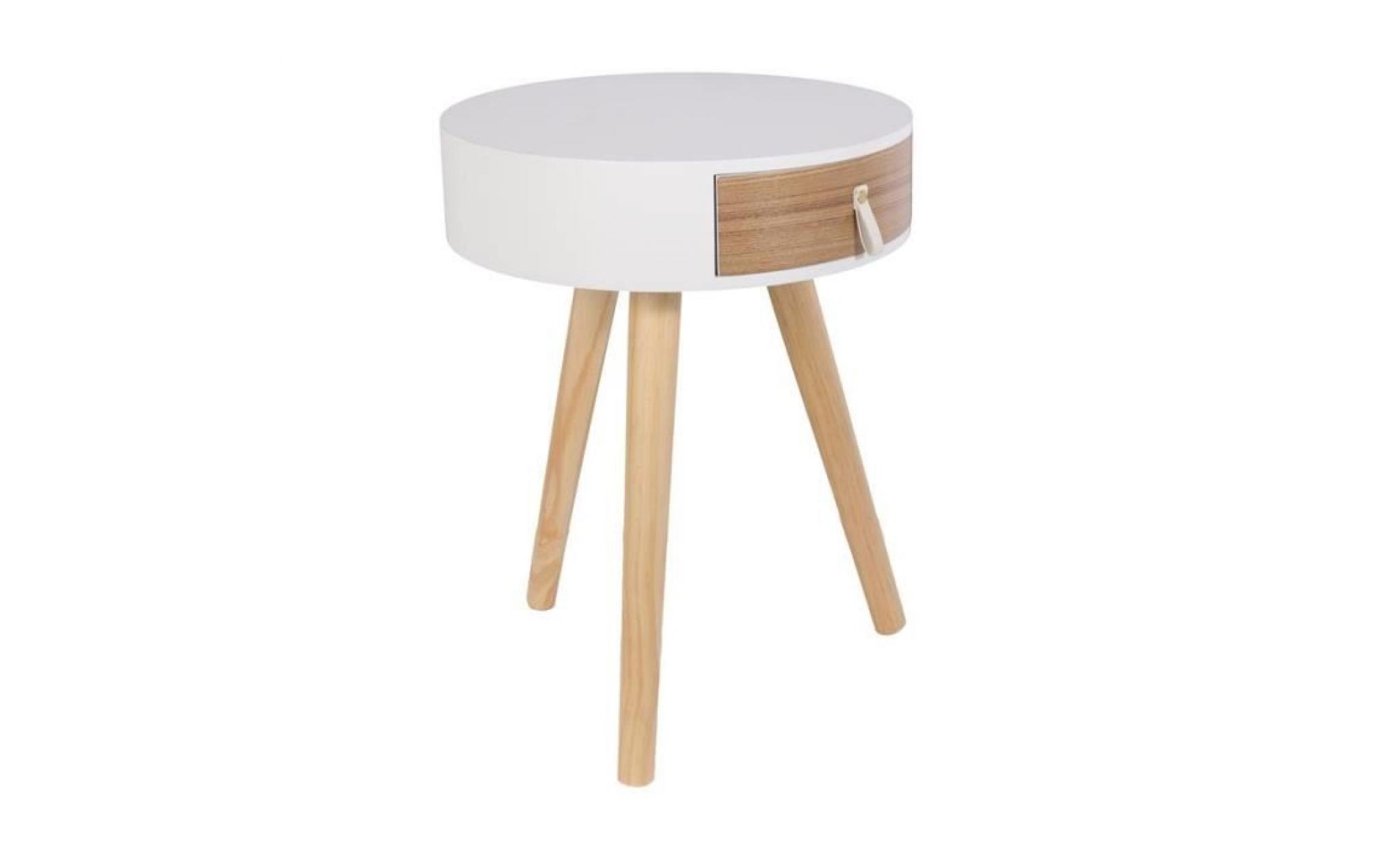 table de chevet ronde en bois avec tiroir   nora   d 34,5 x 47 cm   blanc beige pas cher