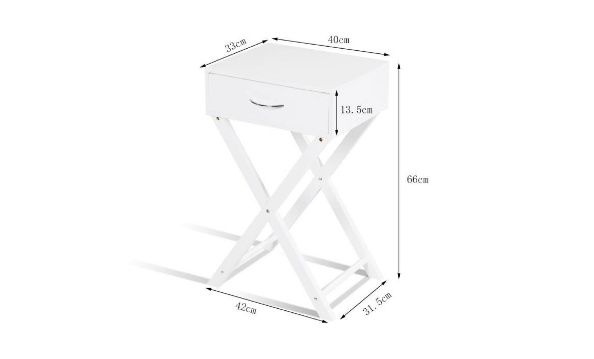 table de chevet scandinave avec 1 tiroir table de nuit en forme de x table d'appoint blanche en bois 40x33x66,5cm pas cher
