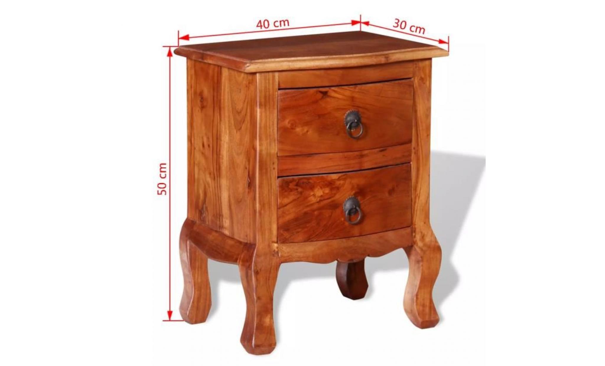 table de chevet table de nuit en bois d'acacia massif avec tiroirs 40 x 30 x 50 cm pas cher