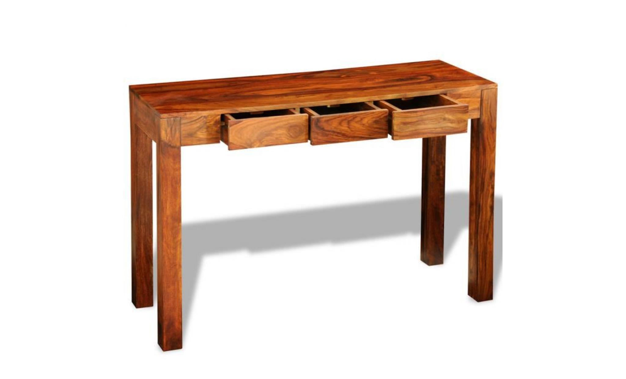 table de console cabinet buffet en bois massif sheesham fait à la main avec 3 tiroirs de rangement stockage 120 x 40 x 80 cm