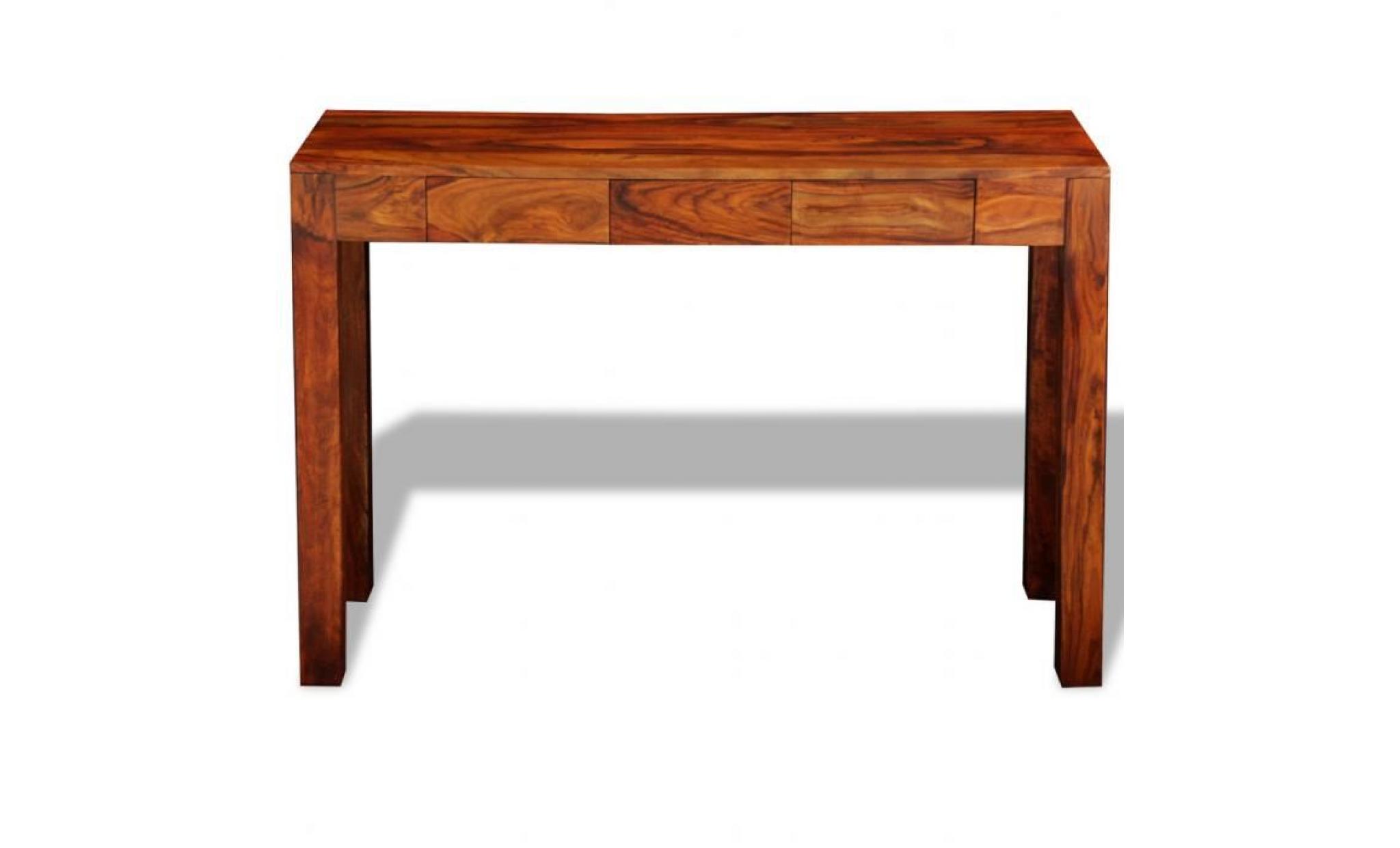 table de console cabinet buffet en bois massif sheesham fait à la main avec 3 tiroirs de rangement stockage 120 x 40 x 80 cm pas cher