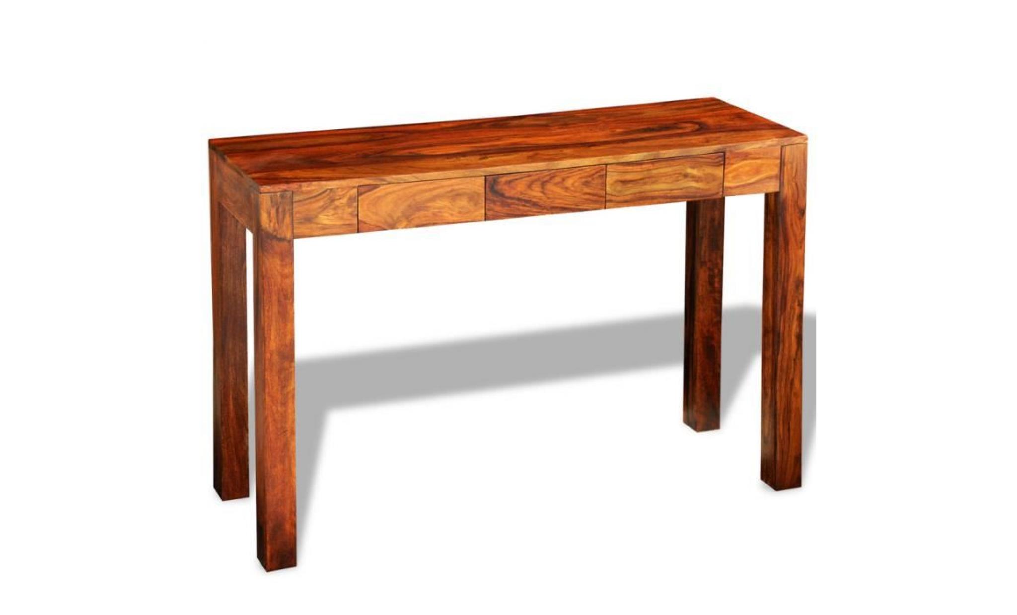 table de console cabinet buffet en bois massif sheesham fait à la main avec 3 tiroirs de rangement stockage 120 x 40 x 80 cm pas cher