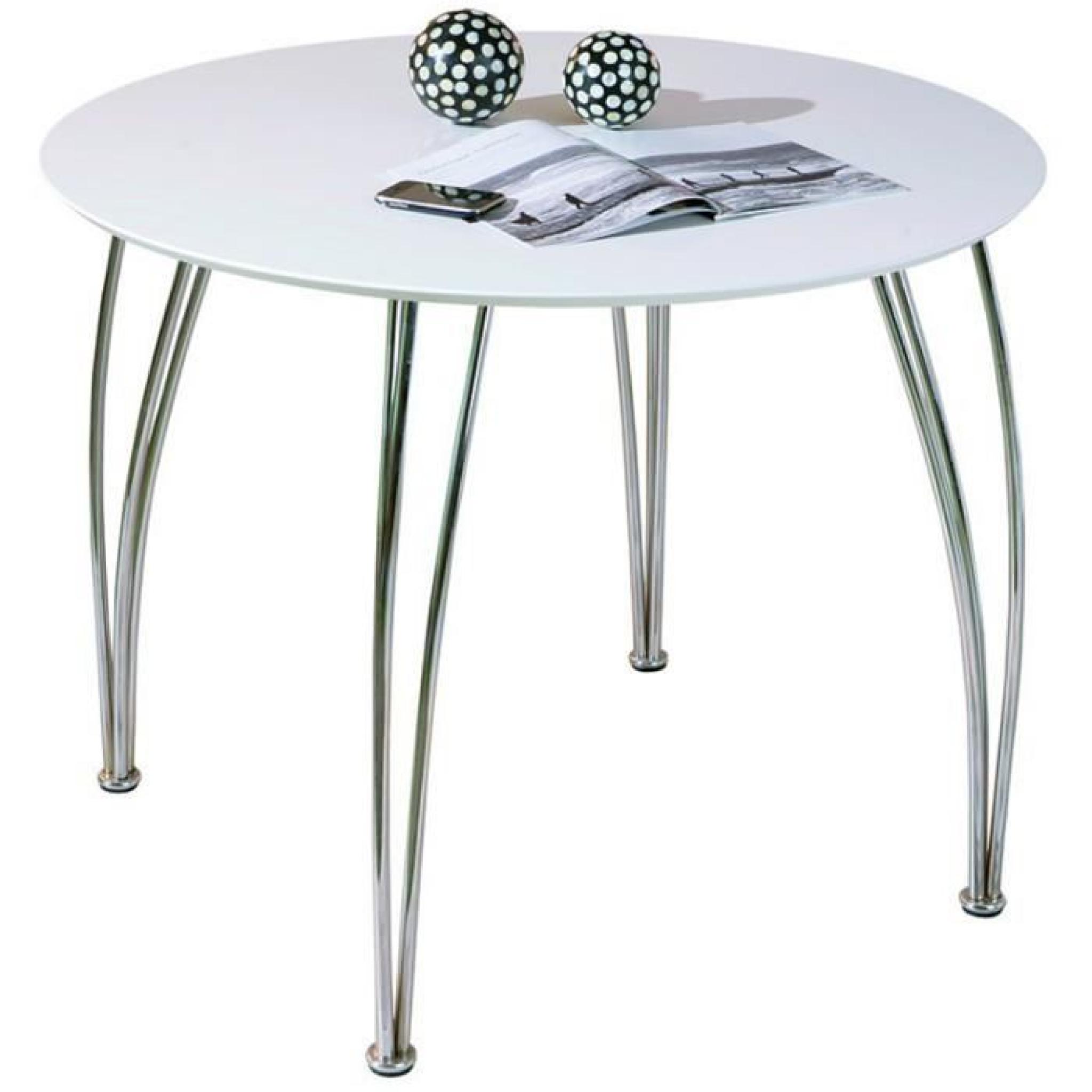 Table de cuisine en MDF Blanc-Chrome, Dim : 100 x 100 x 75 cm
