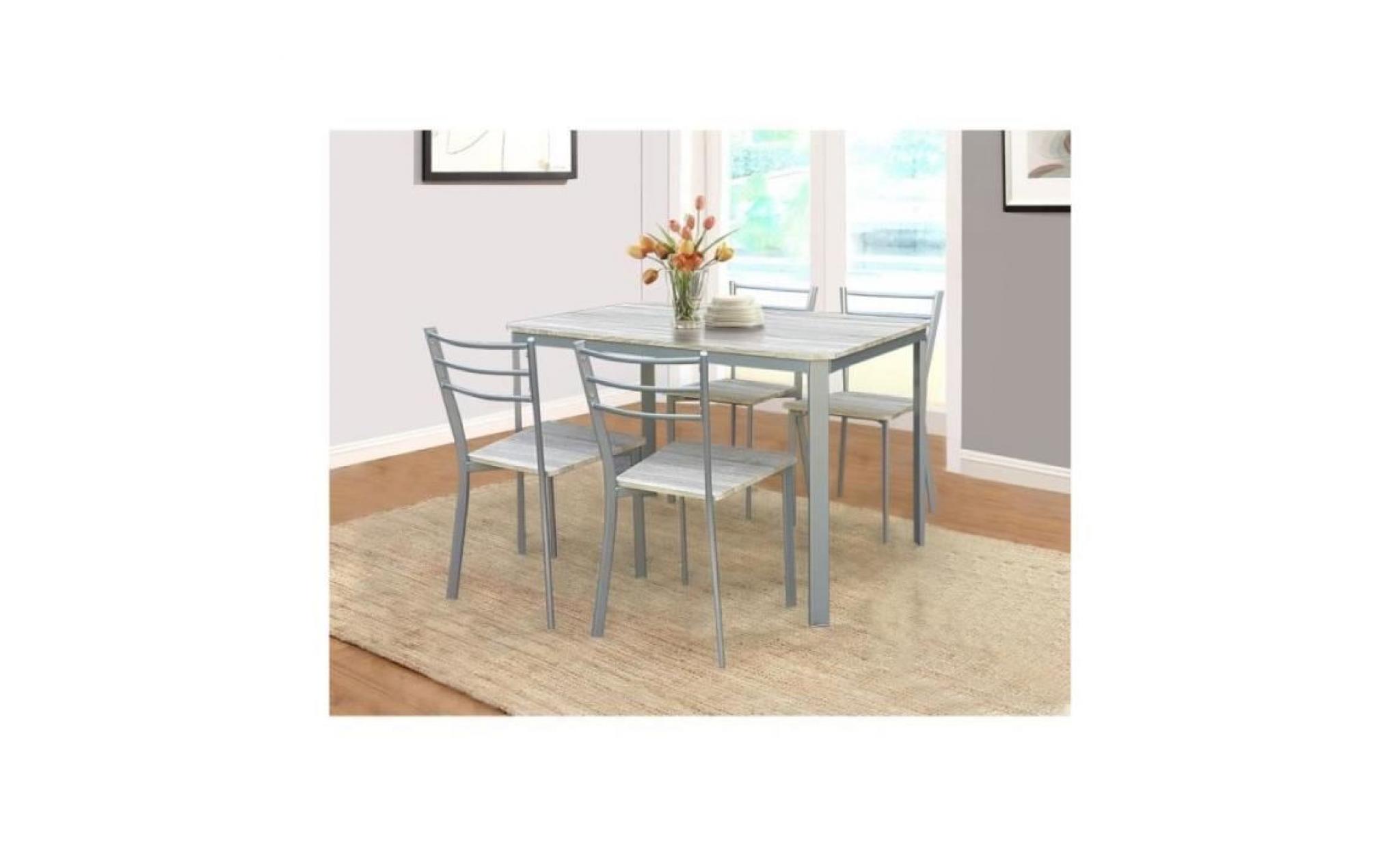 table de cuisine et salle à manger + 4 chaises athenes gris et sonoma. ensemble repas design métal et bois