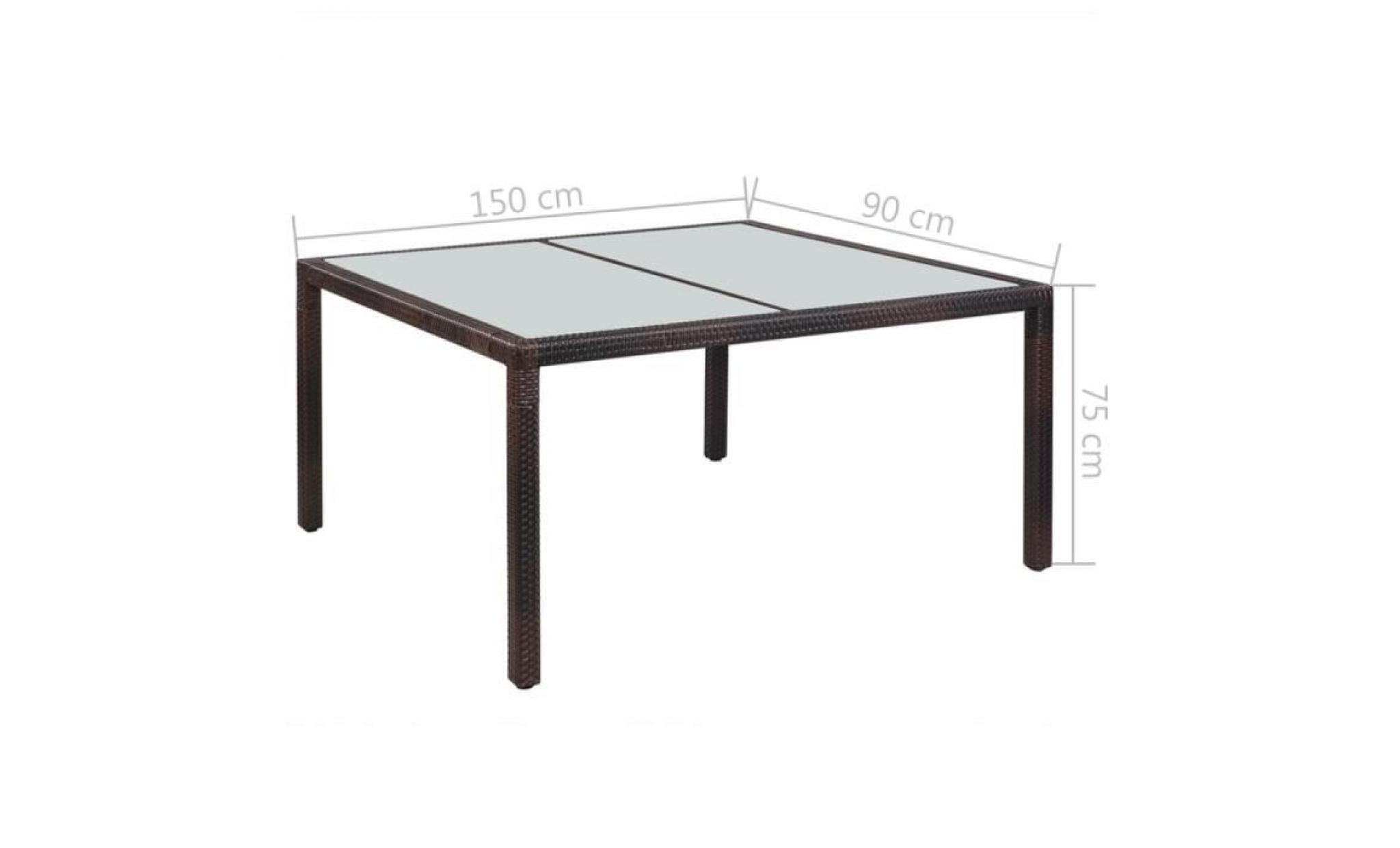 table de jardin résine tressée 150 x 90 x 75 cm marron pas cher
