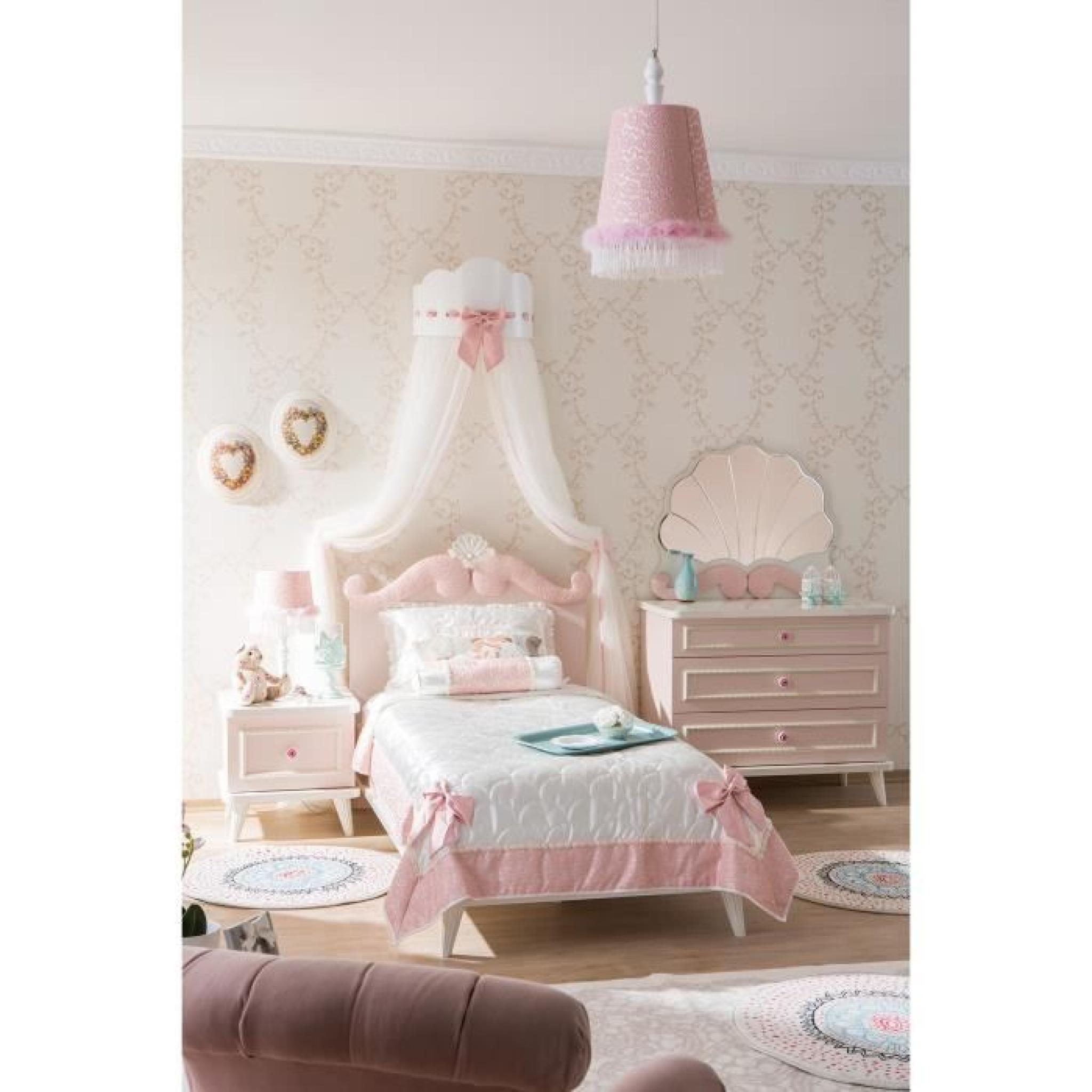 Table de nuit chambre enfant coloris rose clair pas cher