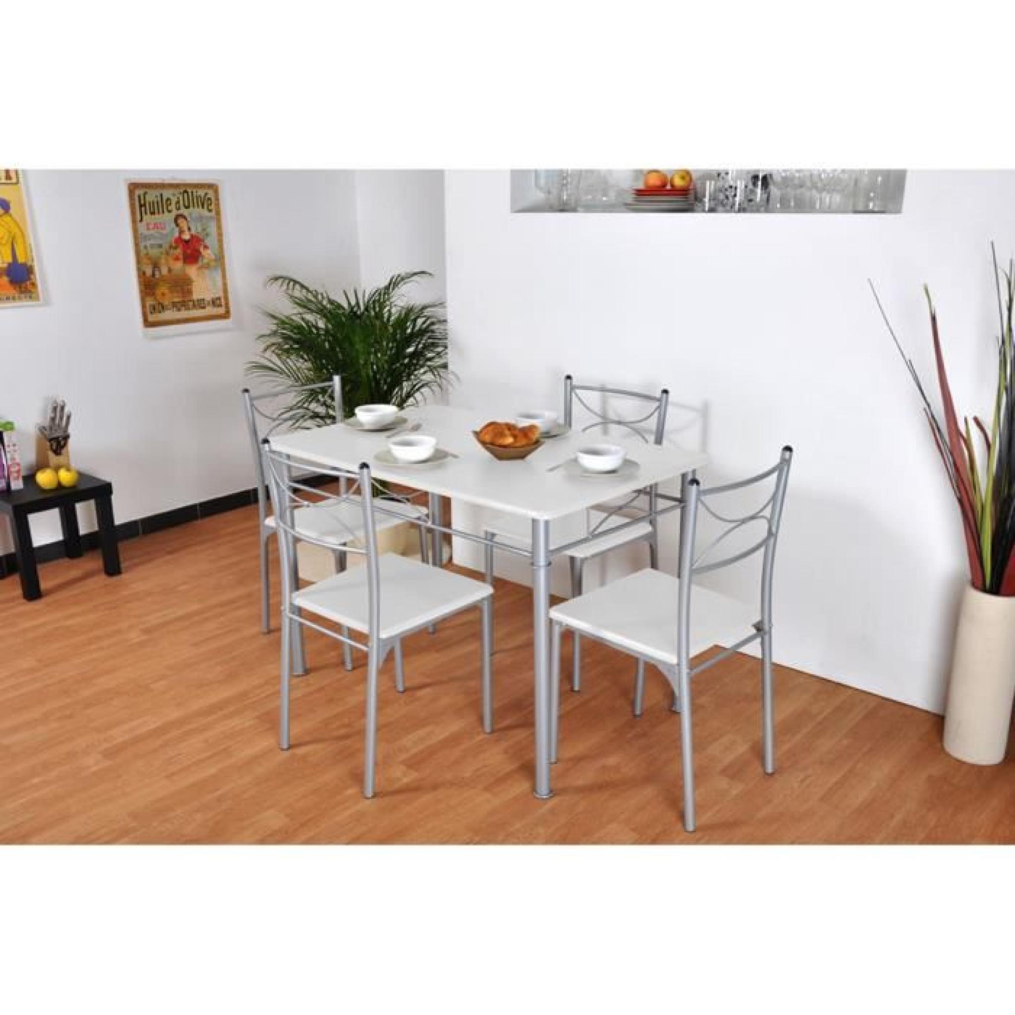 Table de repas + 4 chaises Blanc MIRELLA
