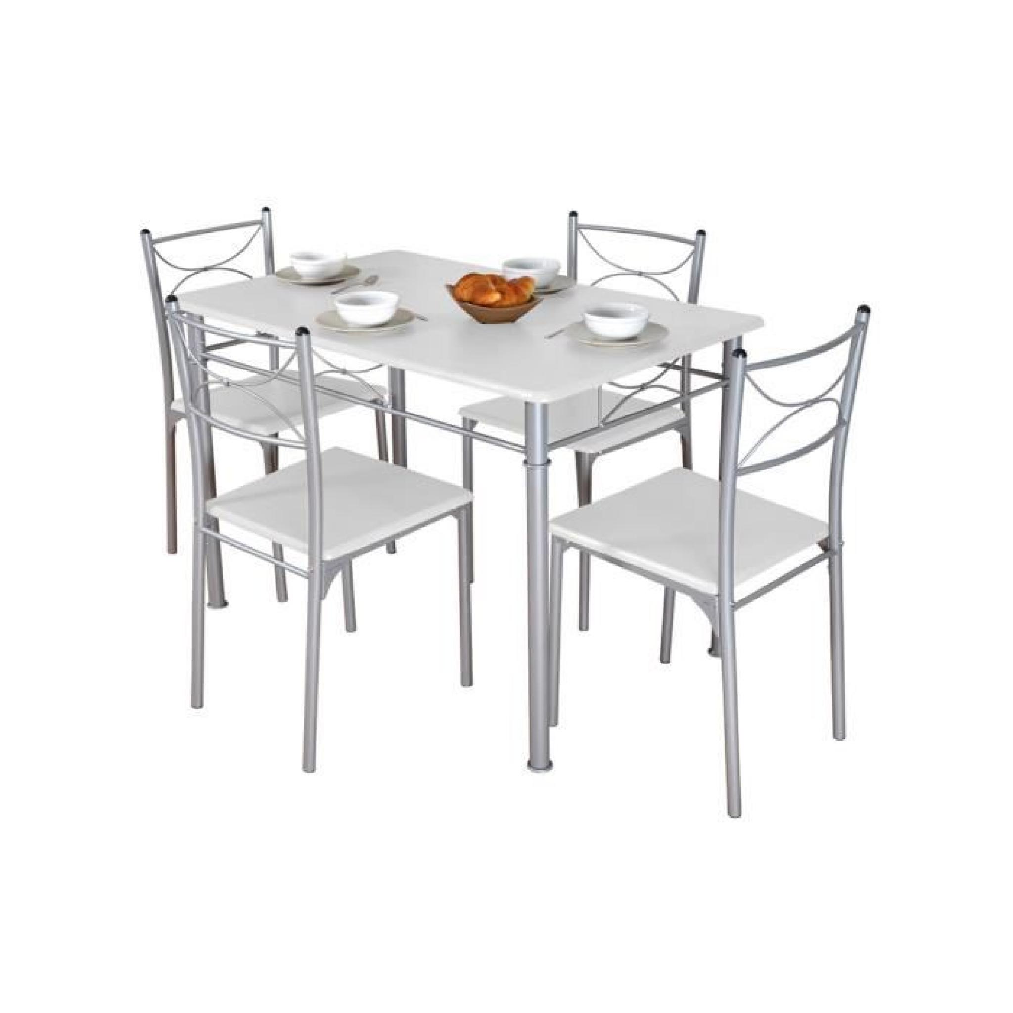 Table de repas + 4 chaises Blanc MIRELLA pas cher