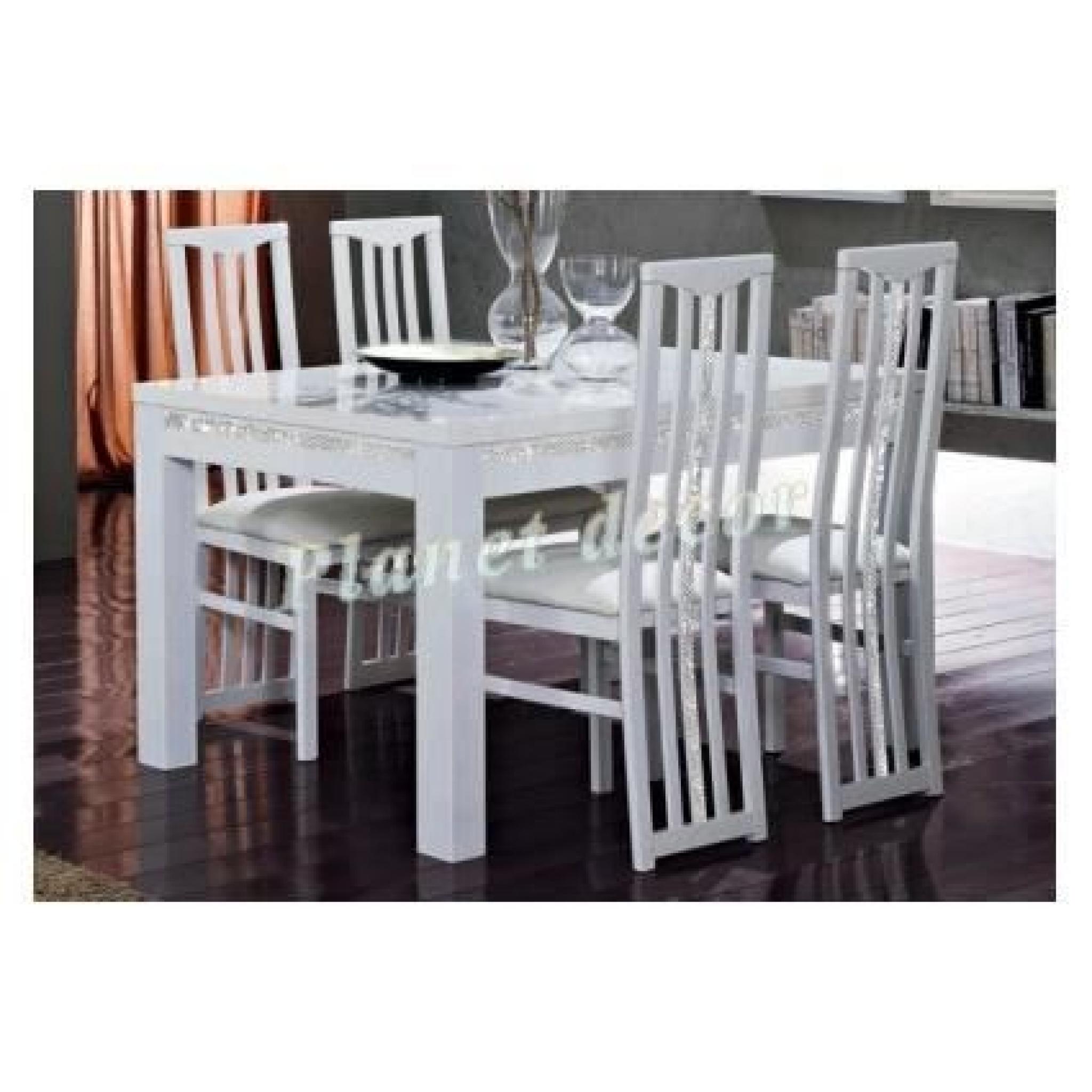 TABLE DE REPAS+4 chaises CROMO LAQUE BLANC 160 cm