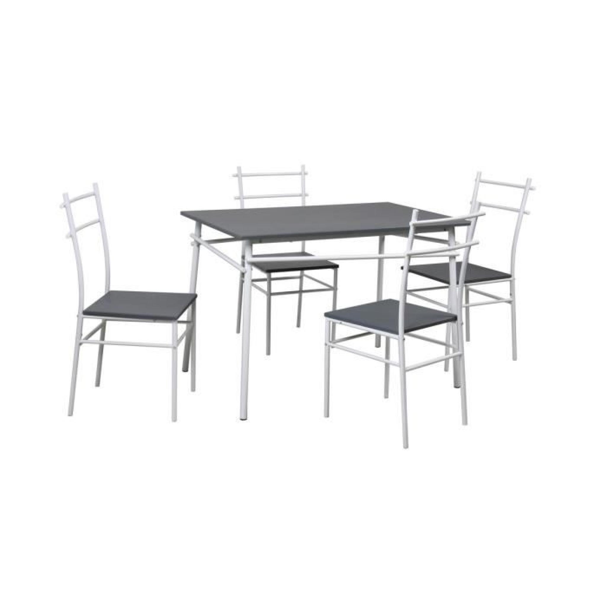 Table de repas + 4 chaises + plateau gris / PVC FAMIYA pas cher
