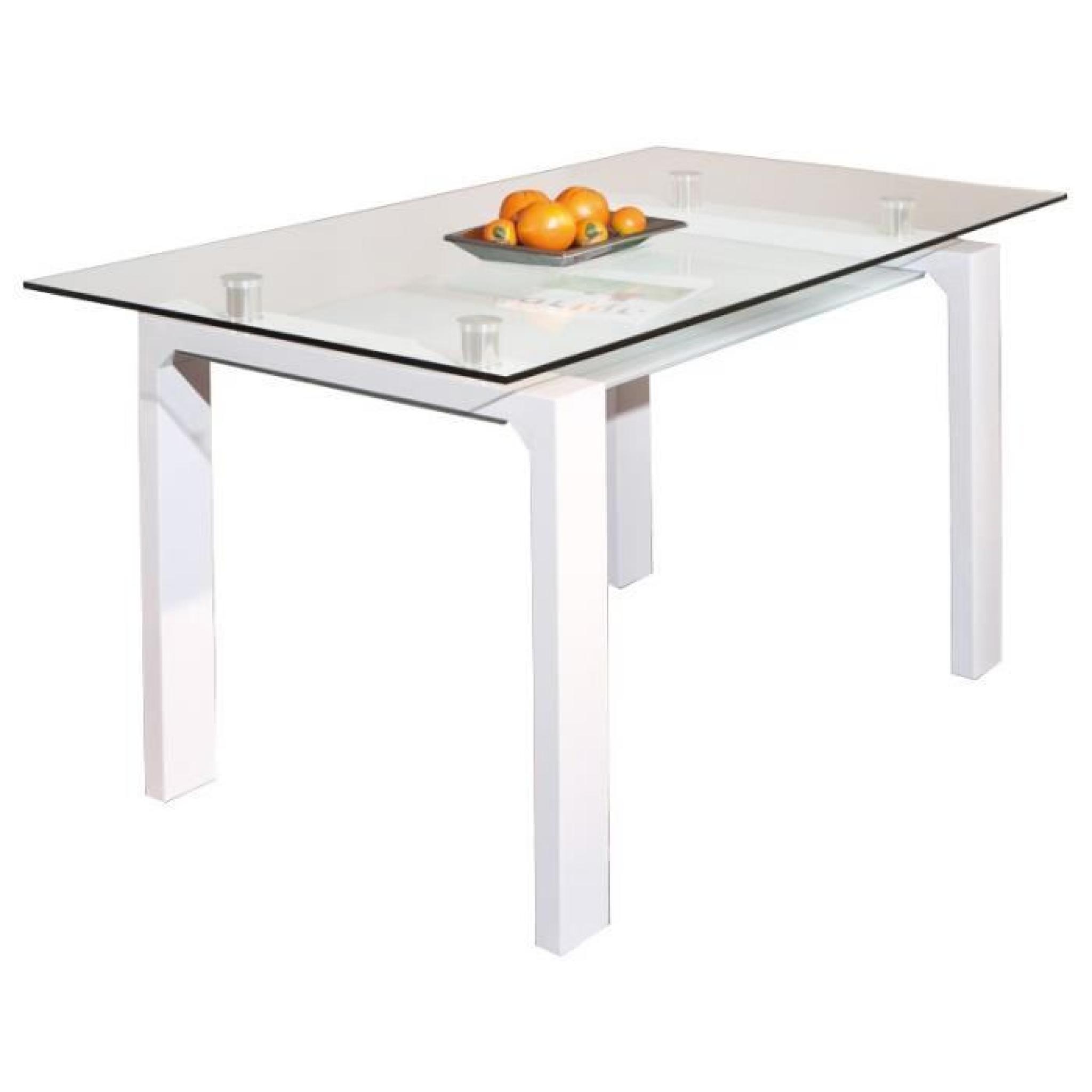 Table de repas blanche laqué, métal chromé et verre